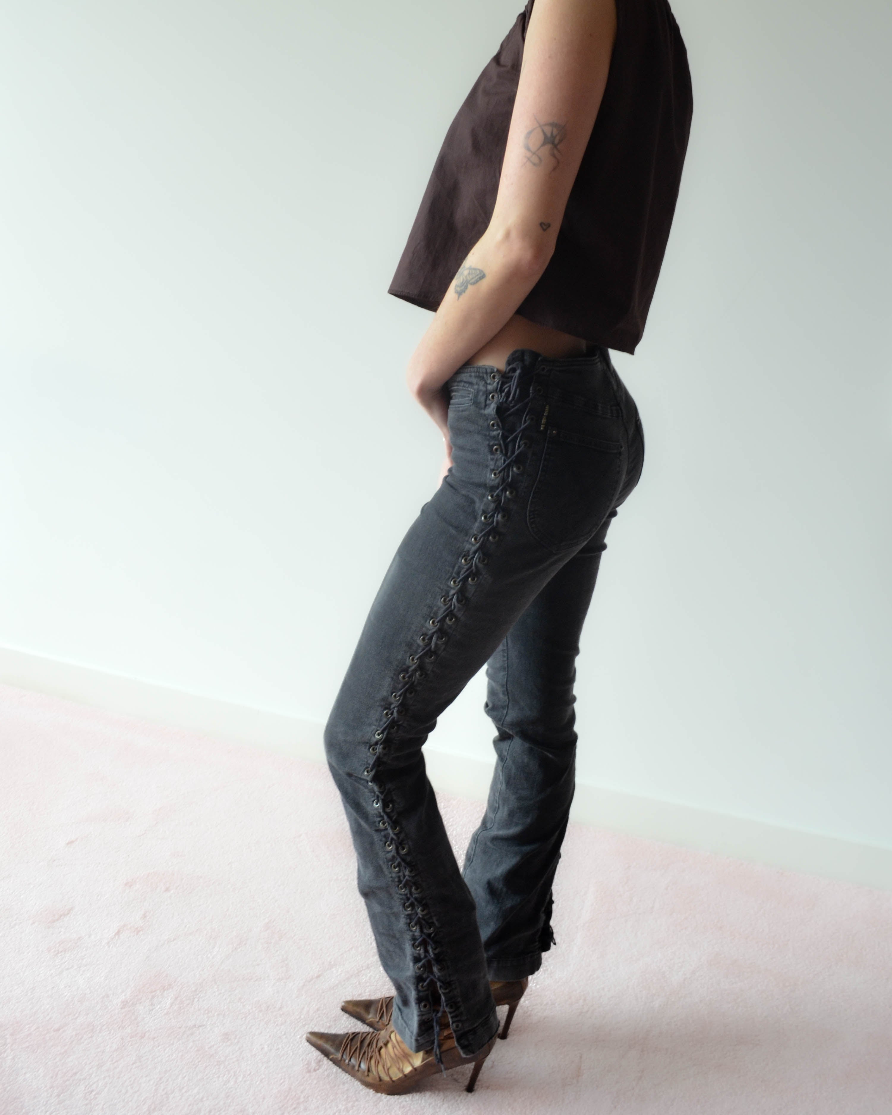 00S LACE-UP DENIM JEANS