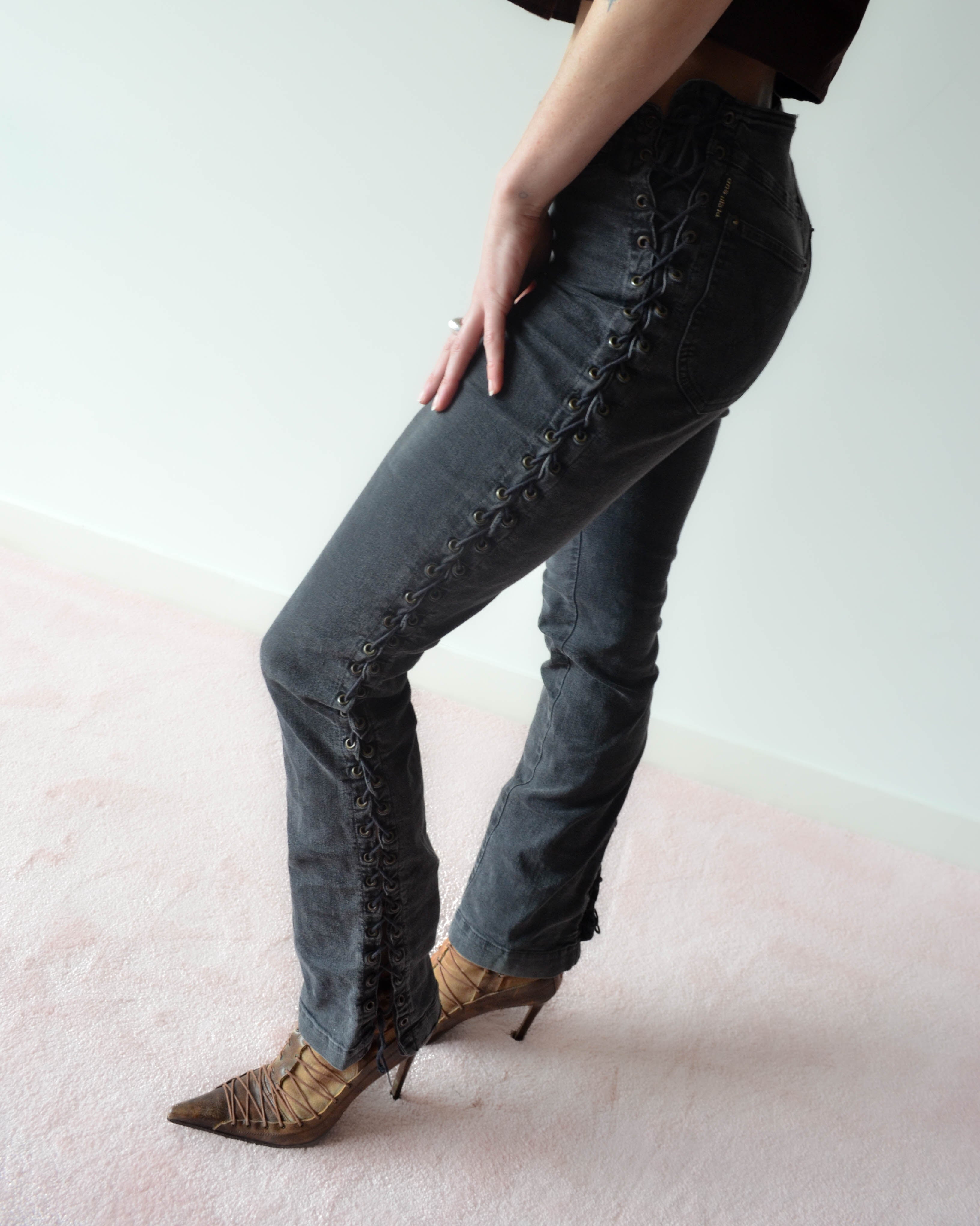 00S LACE-UP DENIM JEANS