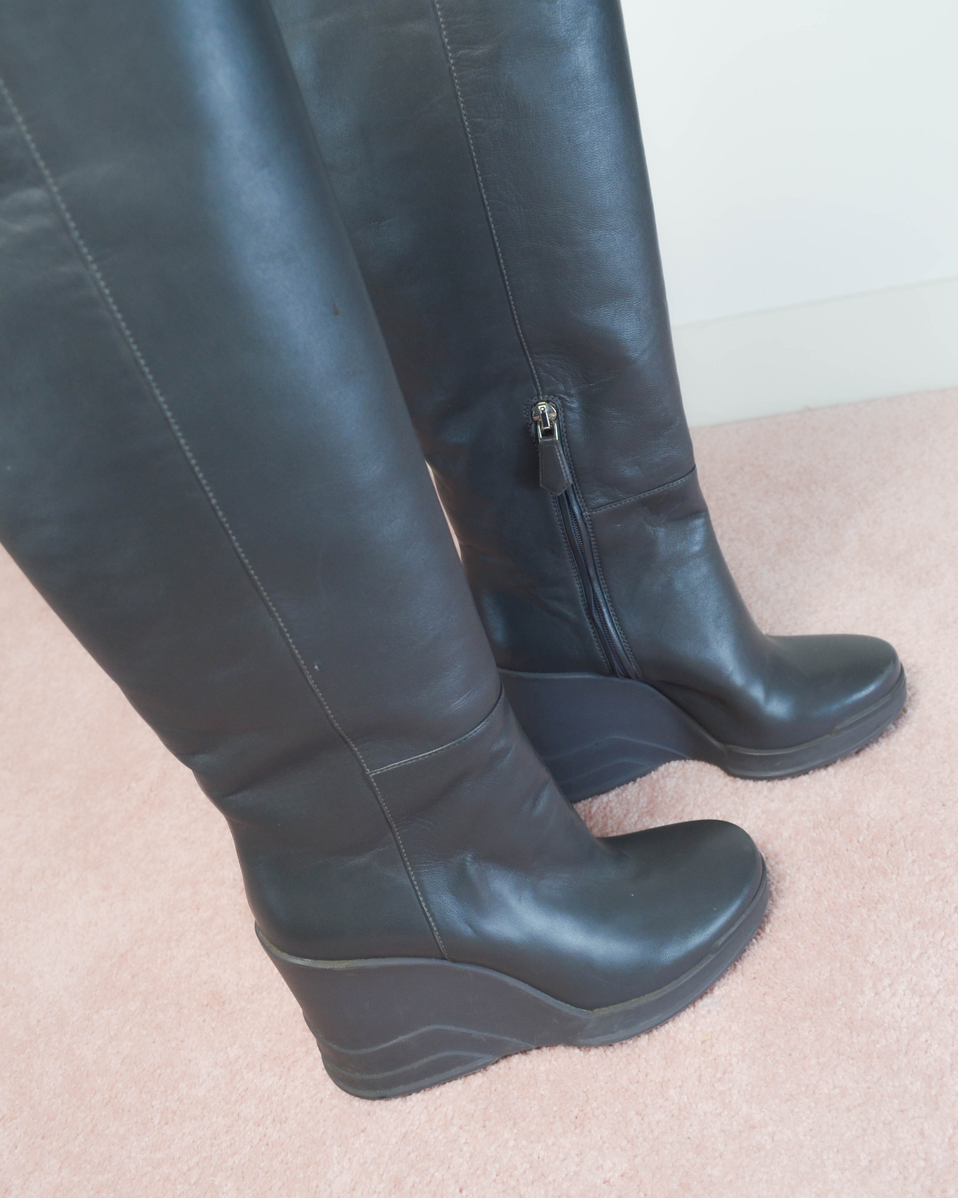FW2014 LEATHER WEDGE KNEE-HIGH BOOTS