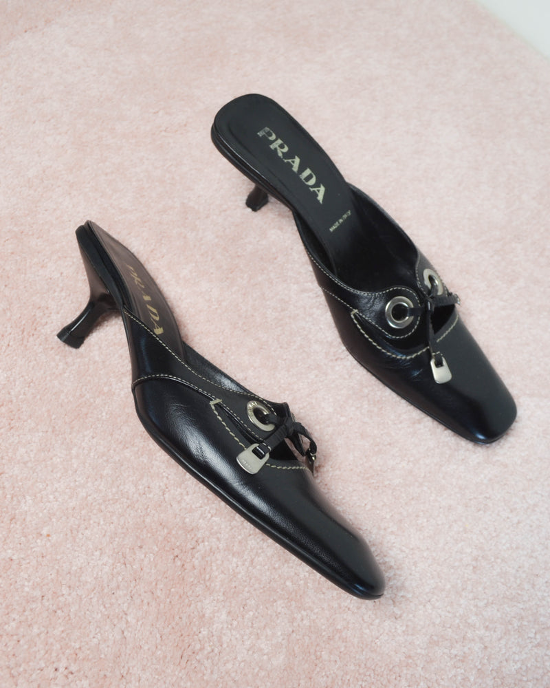 00s EYELET BOW LEATHER MULES