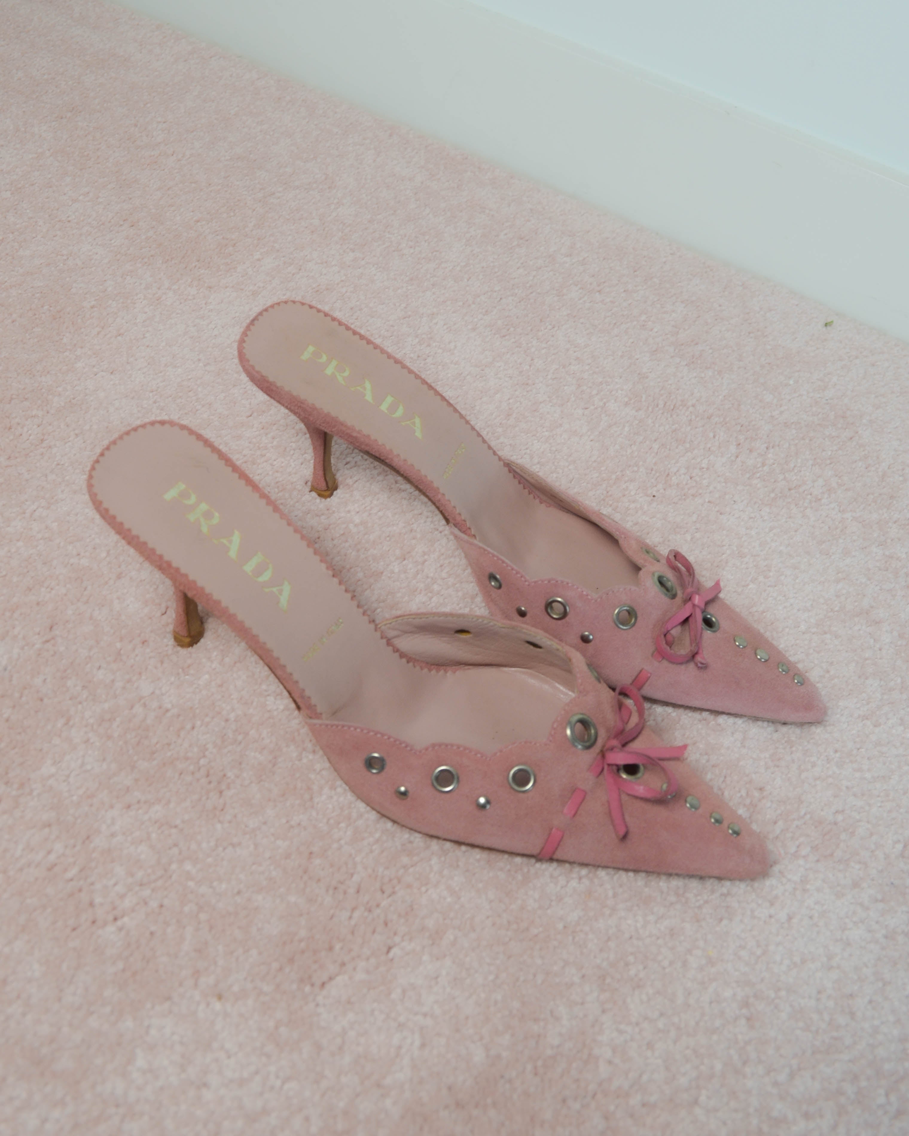00s PINK SUEDE EYELET MULES
