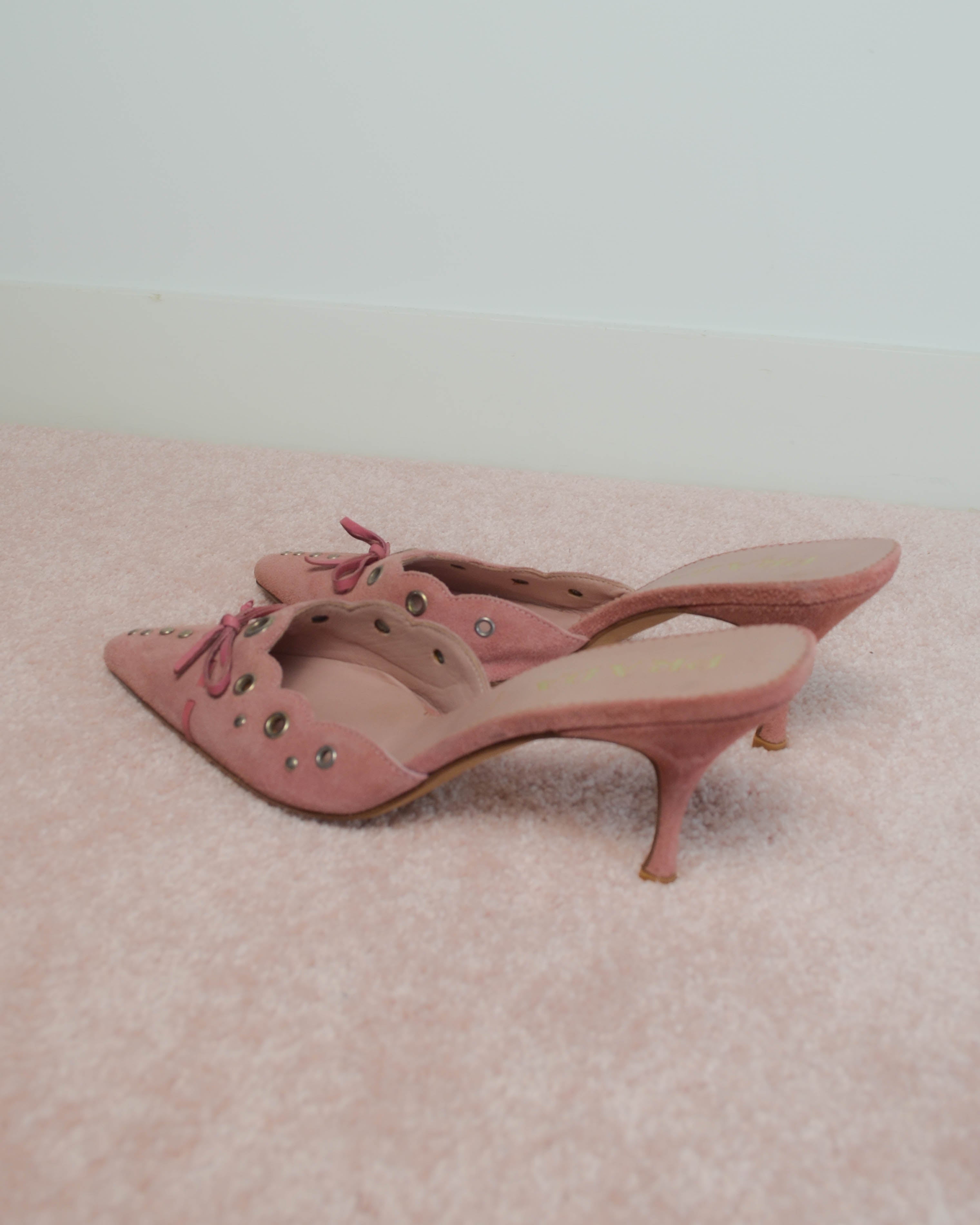 00s PINK SUEDE EYELET MULES