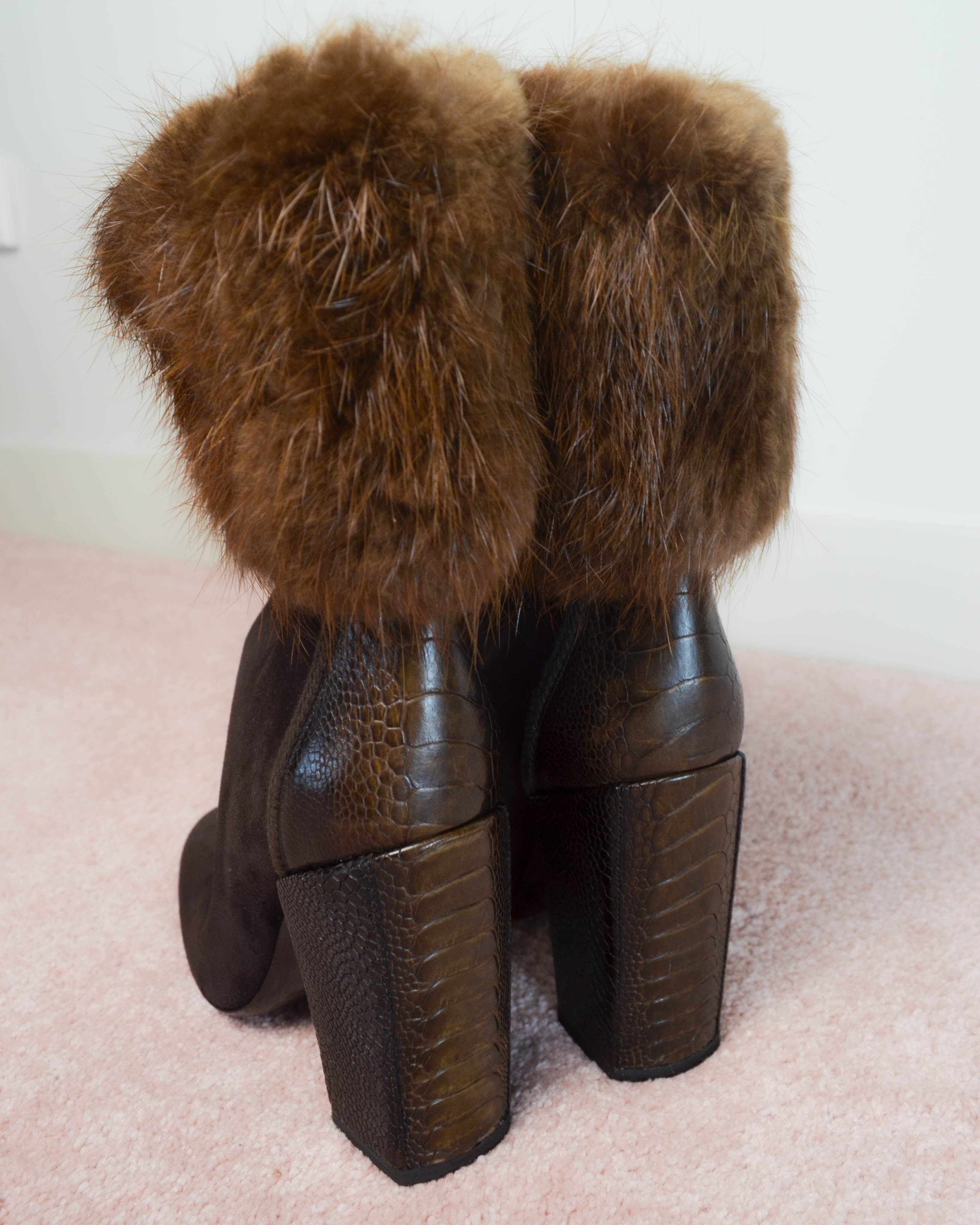 RIVE GAUCHE 2000s MINK FUR TRIM SUEDE BOOTS