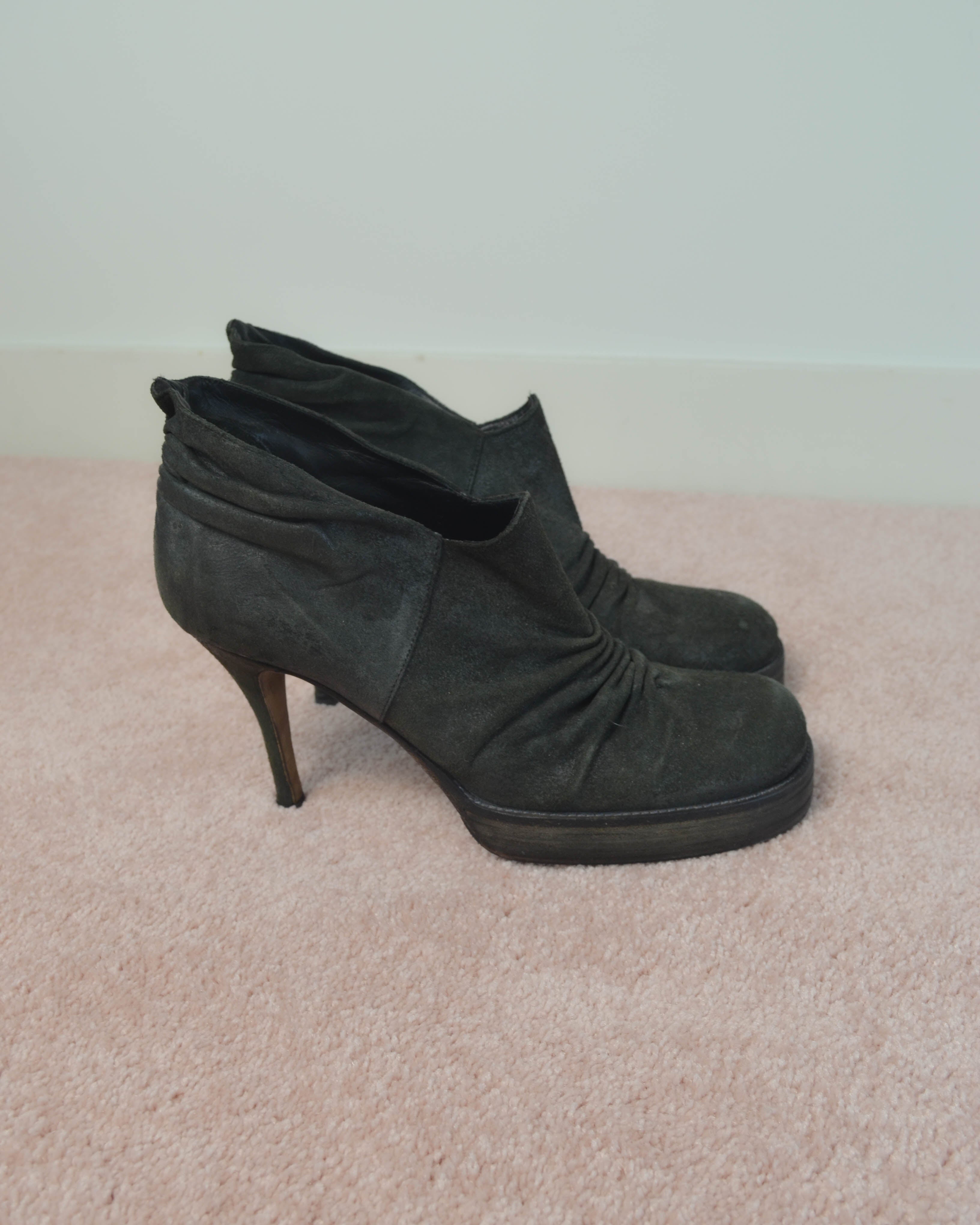 SS06 DRAPED LEATHER PLATFORM ANKLE BOOTS