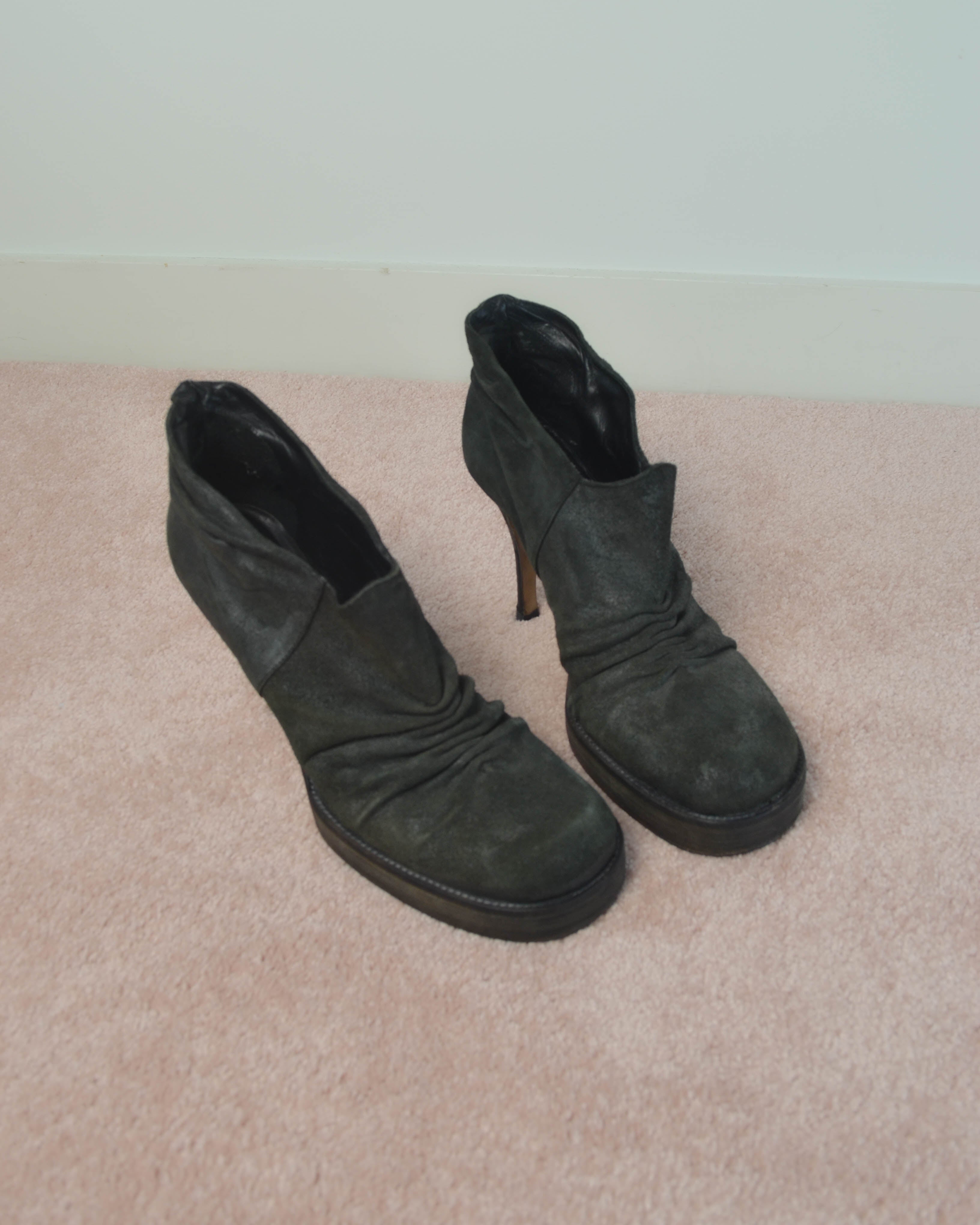SS06 DRAPED LEATHER PLATFORM ANKLE BOOTS