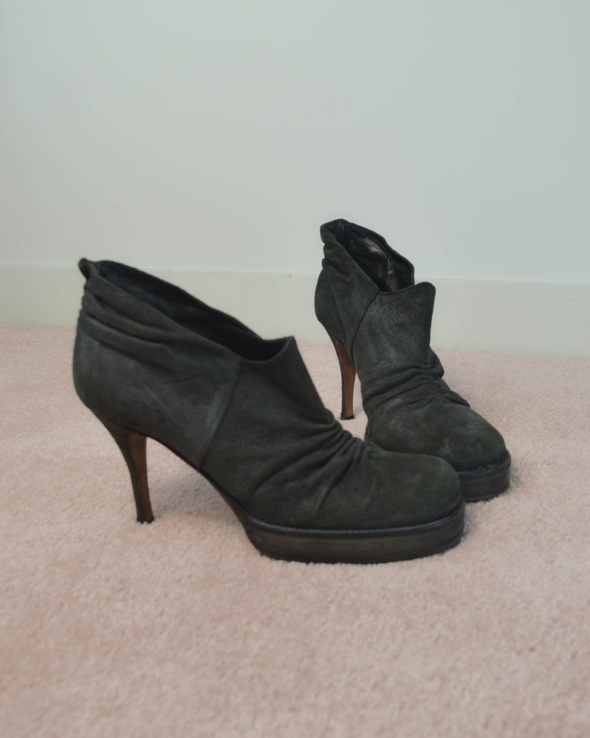 SS06 DRAPED LEATHER PLATFORM ANKLE BOOTS