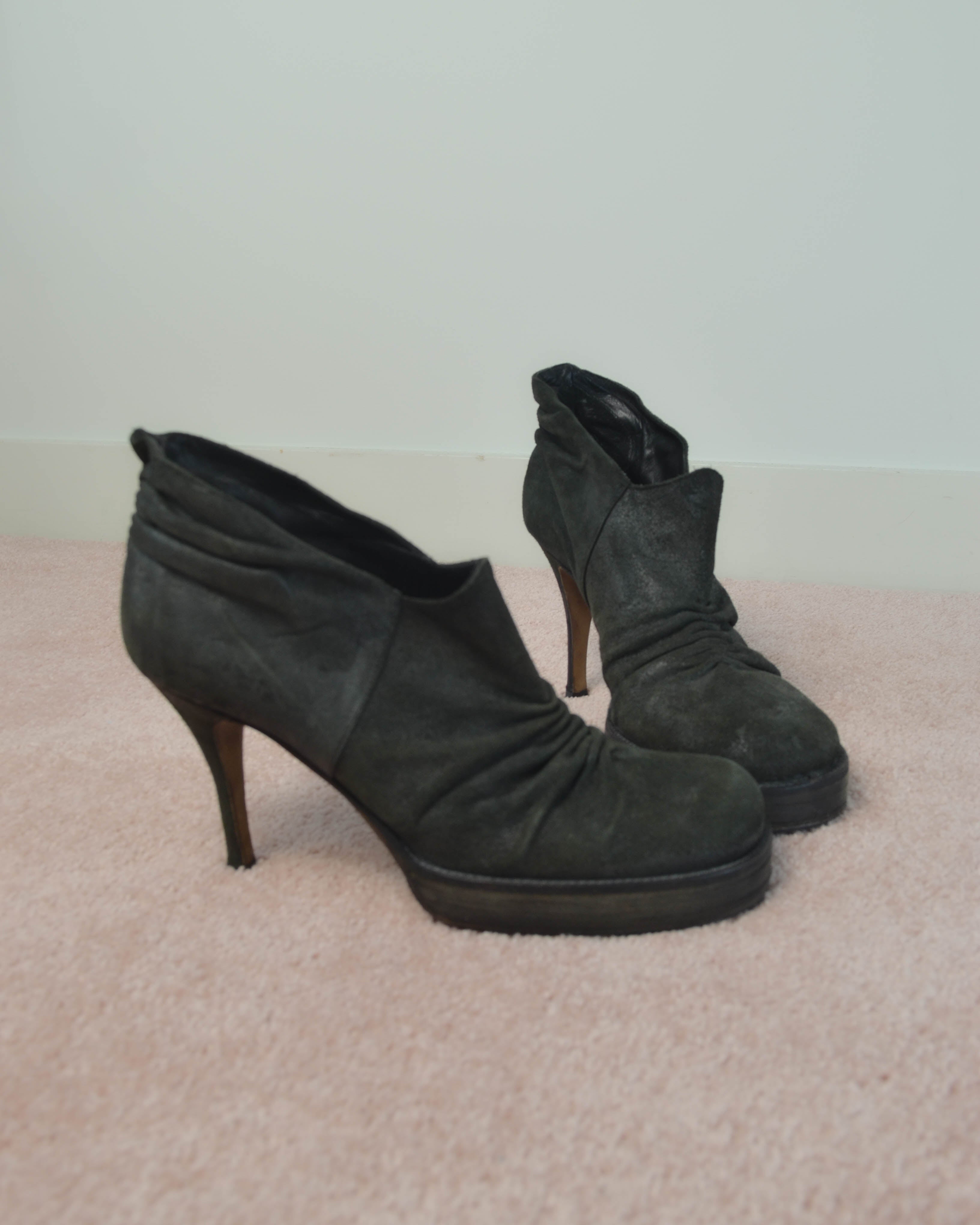 SS06 DRAPED LEATHER PLATFORM ANKLE BOOTS
