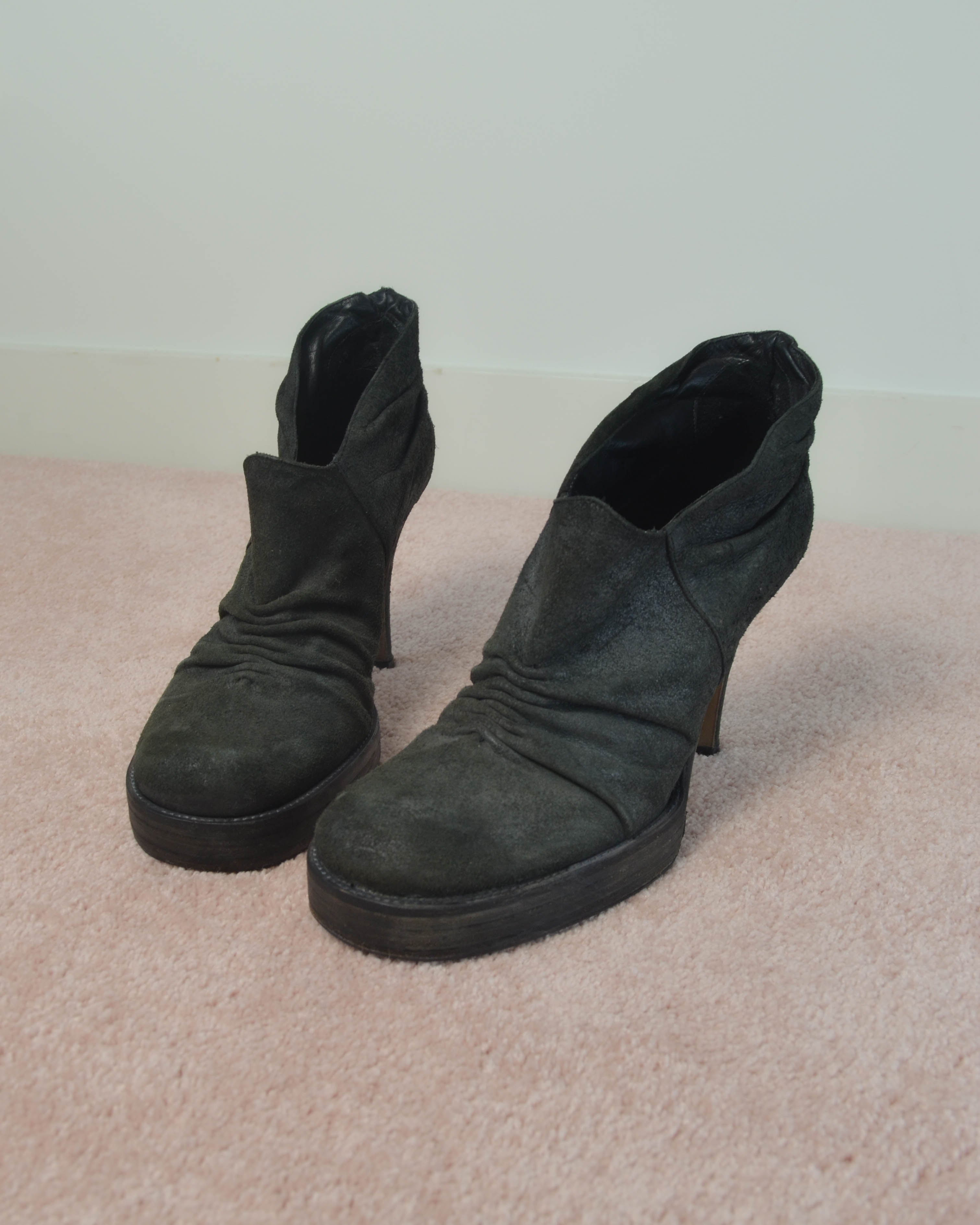 SS06 DRAPED LEATHER PLATFORM ANKLE BOOTS