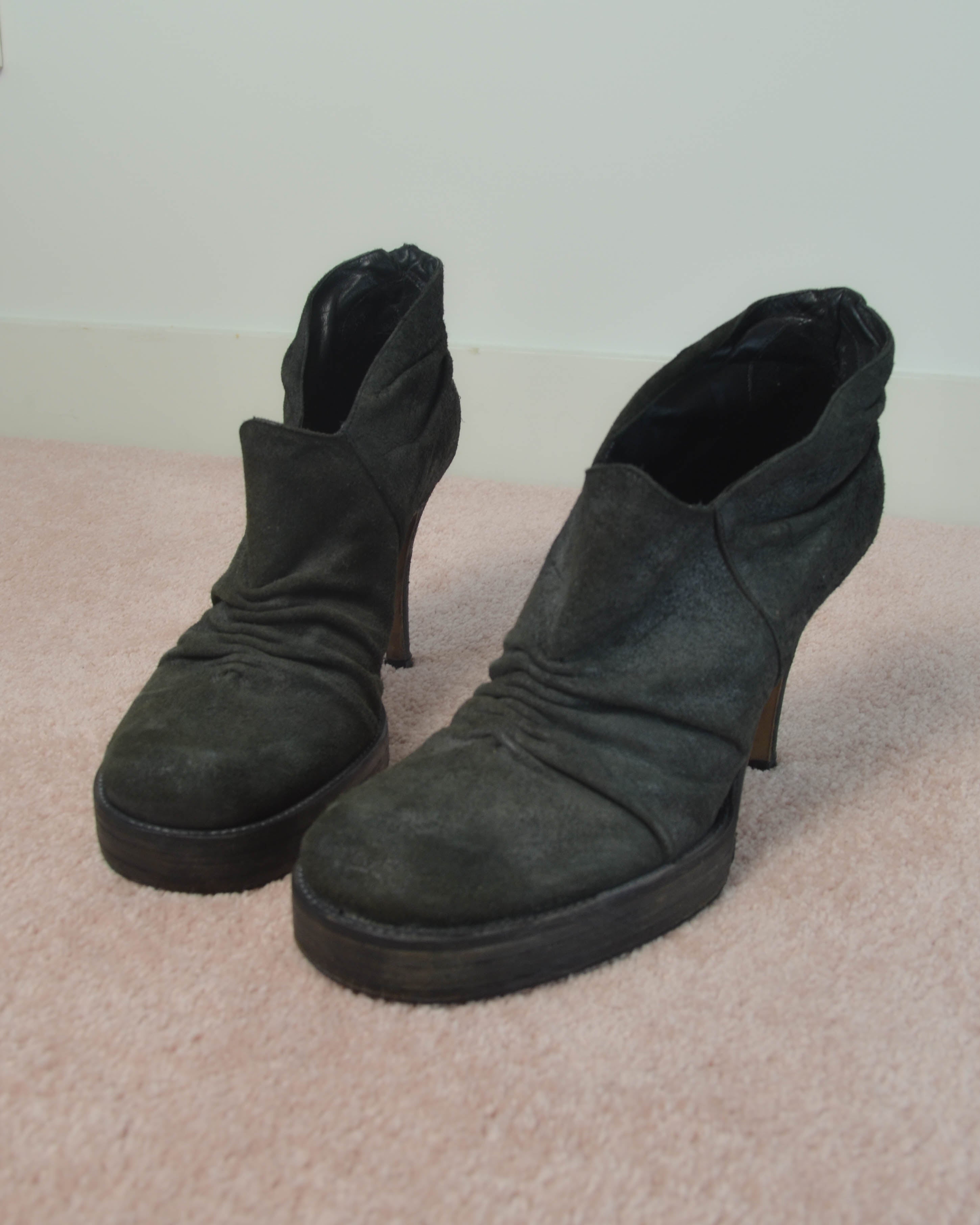 SS06 DRAPED LEATHER PLATFORM ANKLE BOOTS