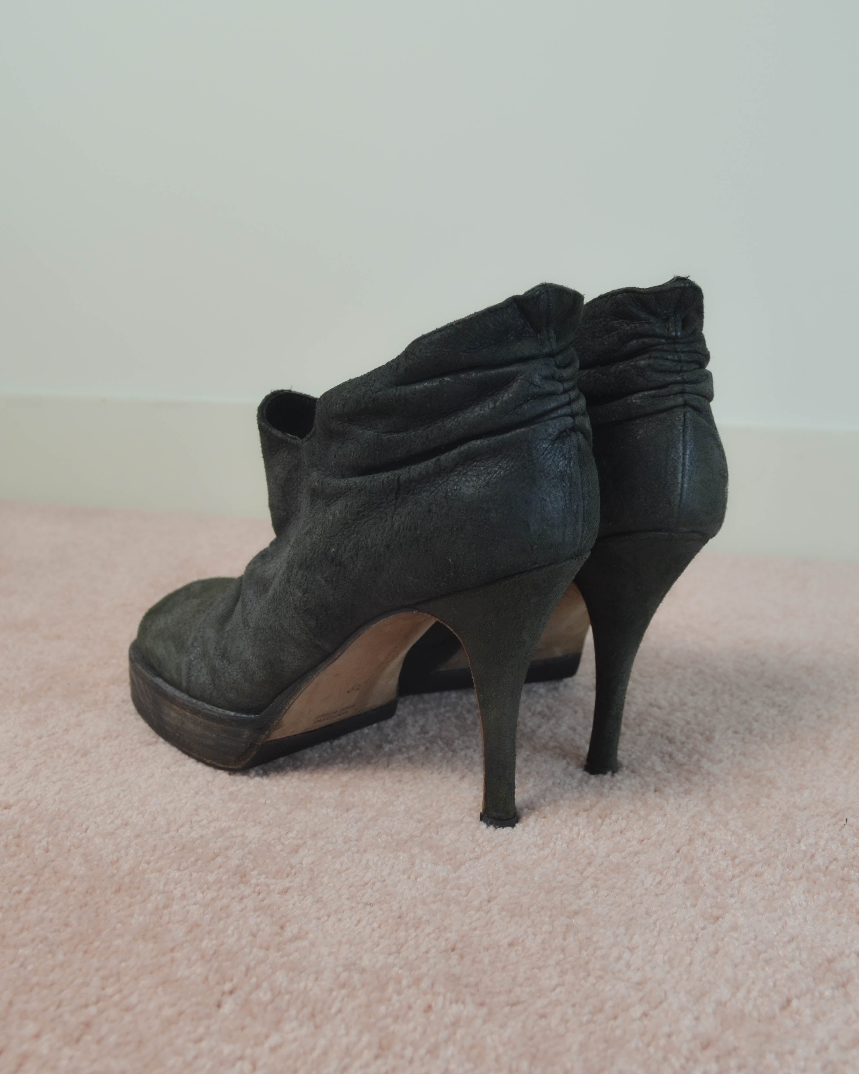 SS06 DRAPED LEATHER PLATFORM ANKLE BOOTS