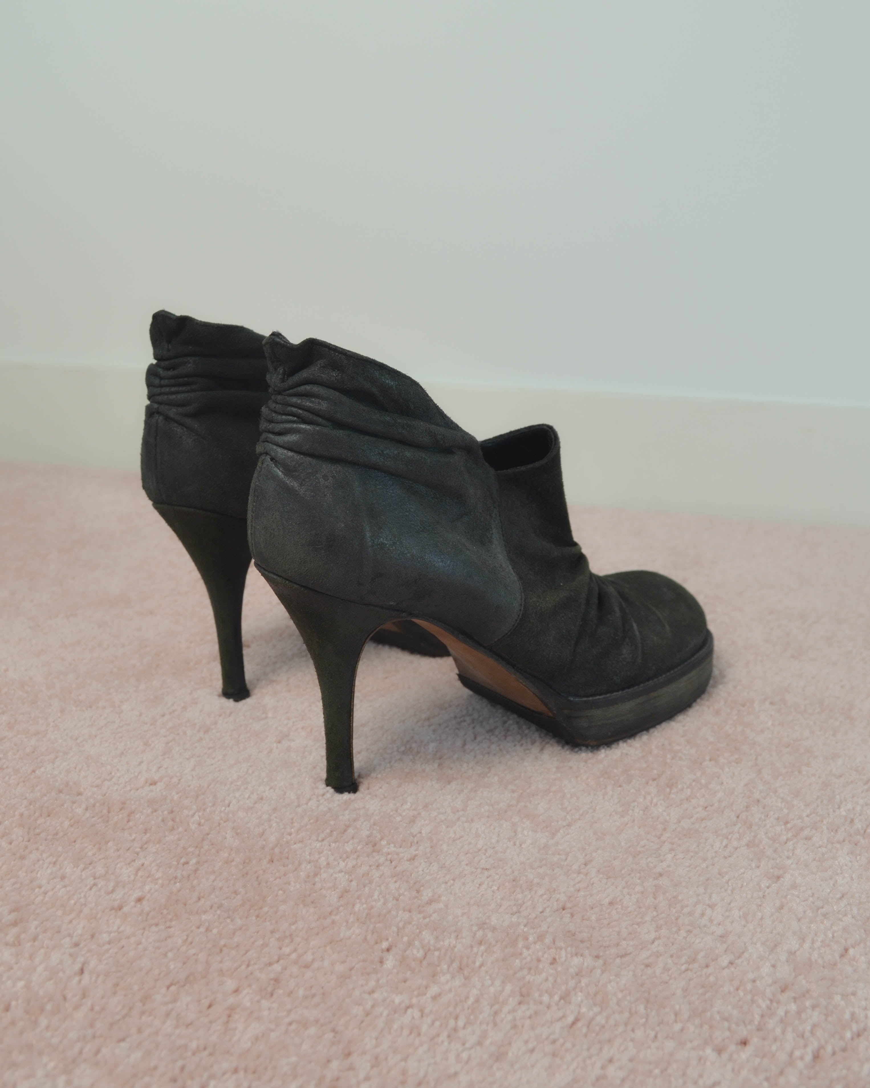 SS06 DRAPED LEATHER PLATFORM ANKLE BOOTS