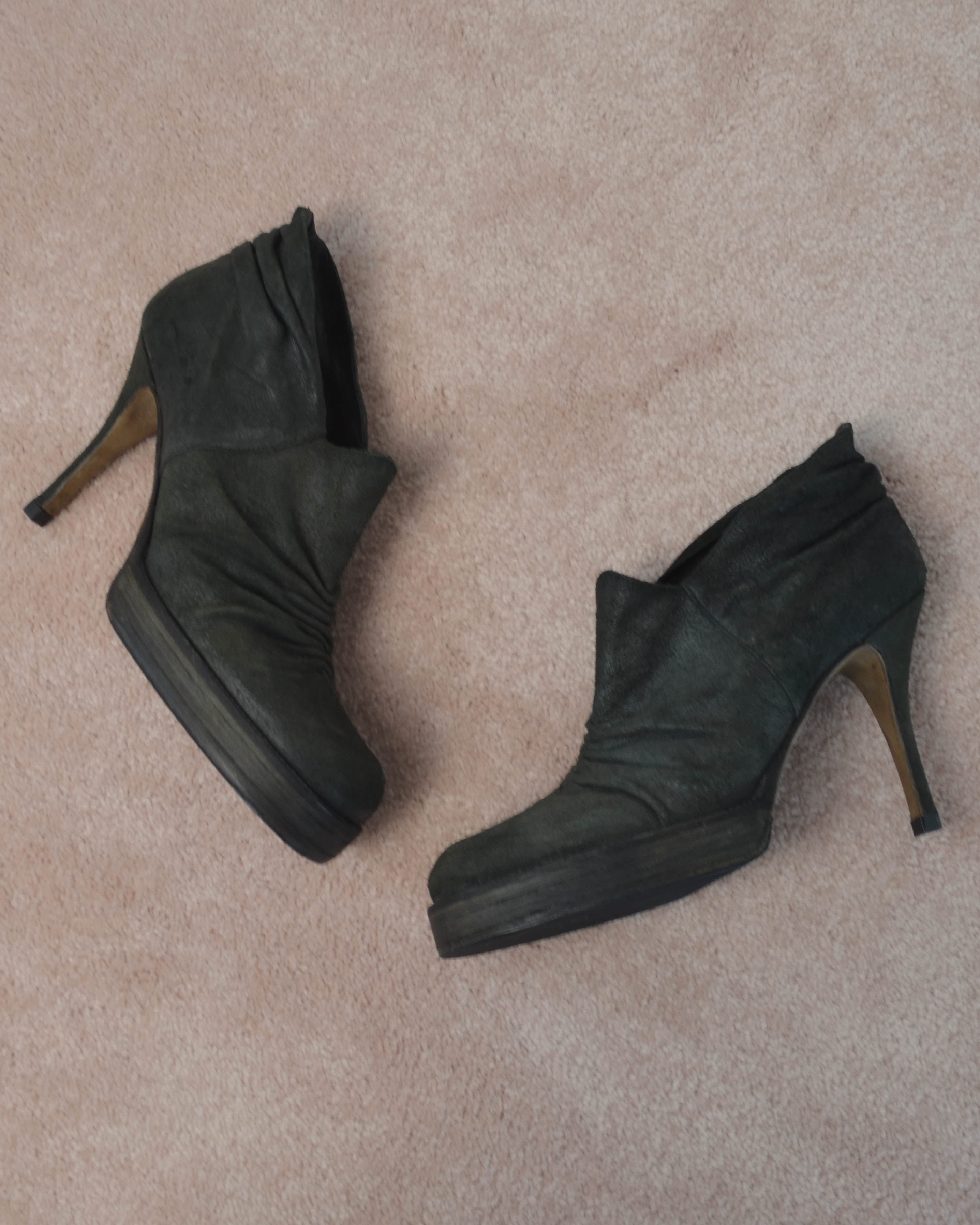 SS06 DRAPED LEATHER PLATFORM ANKLE BOOTS