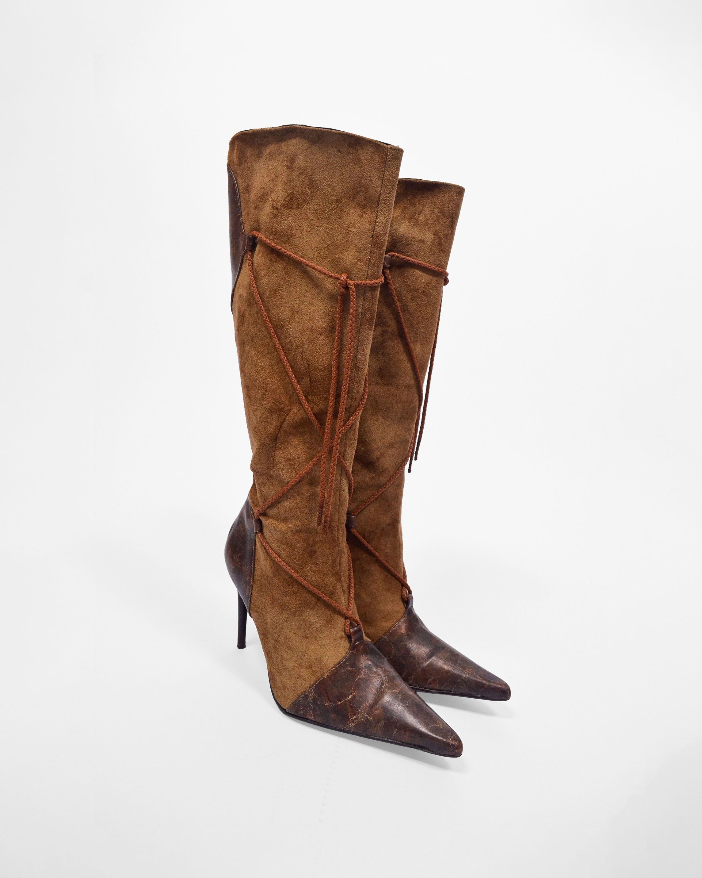 Y2K Corset Lace Up Brown Heeled Boots