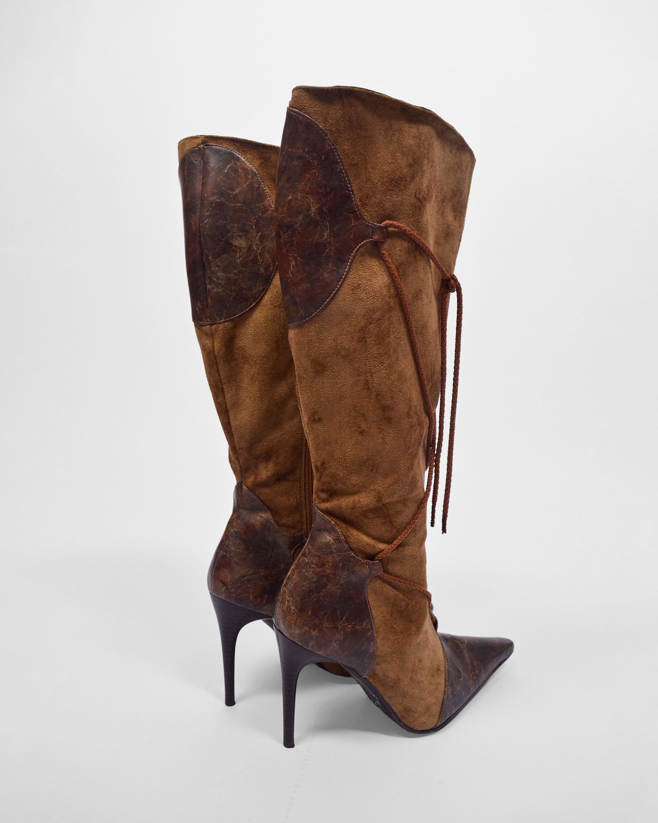Y2K Corset Lace Up Brown Heeled Boots