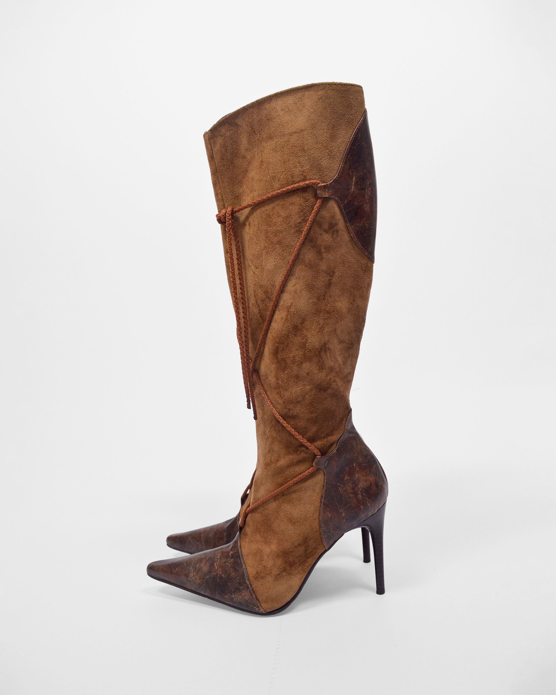 Y2K Corset Lace Up Brown Heeled Boots