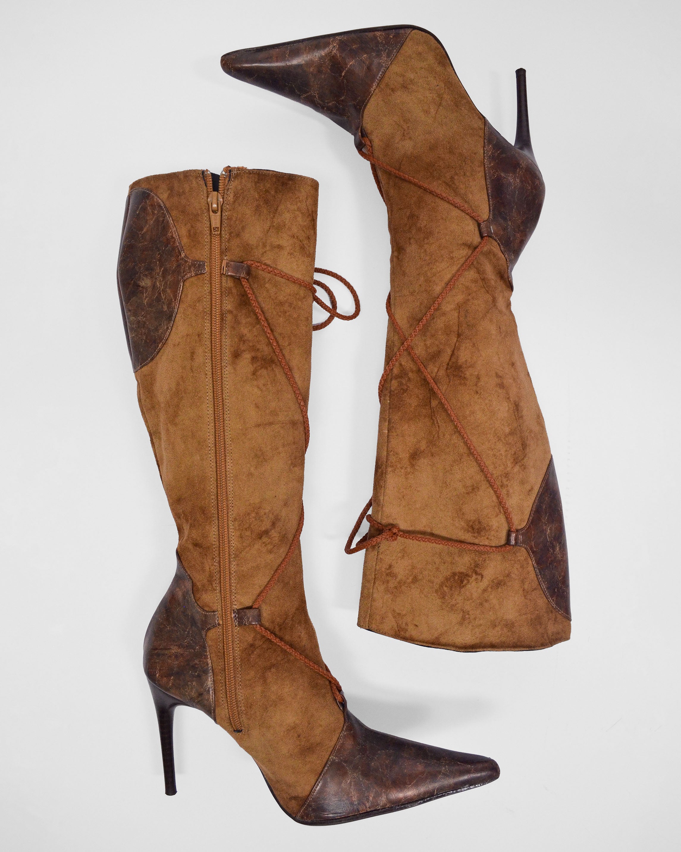 Y2K Corset Lace Up Brown Heeled Boots