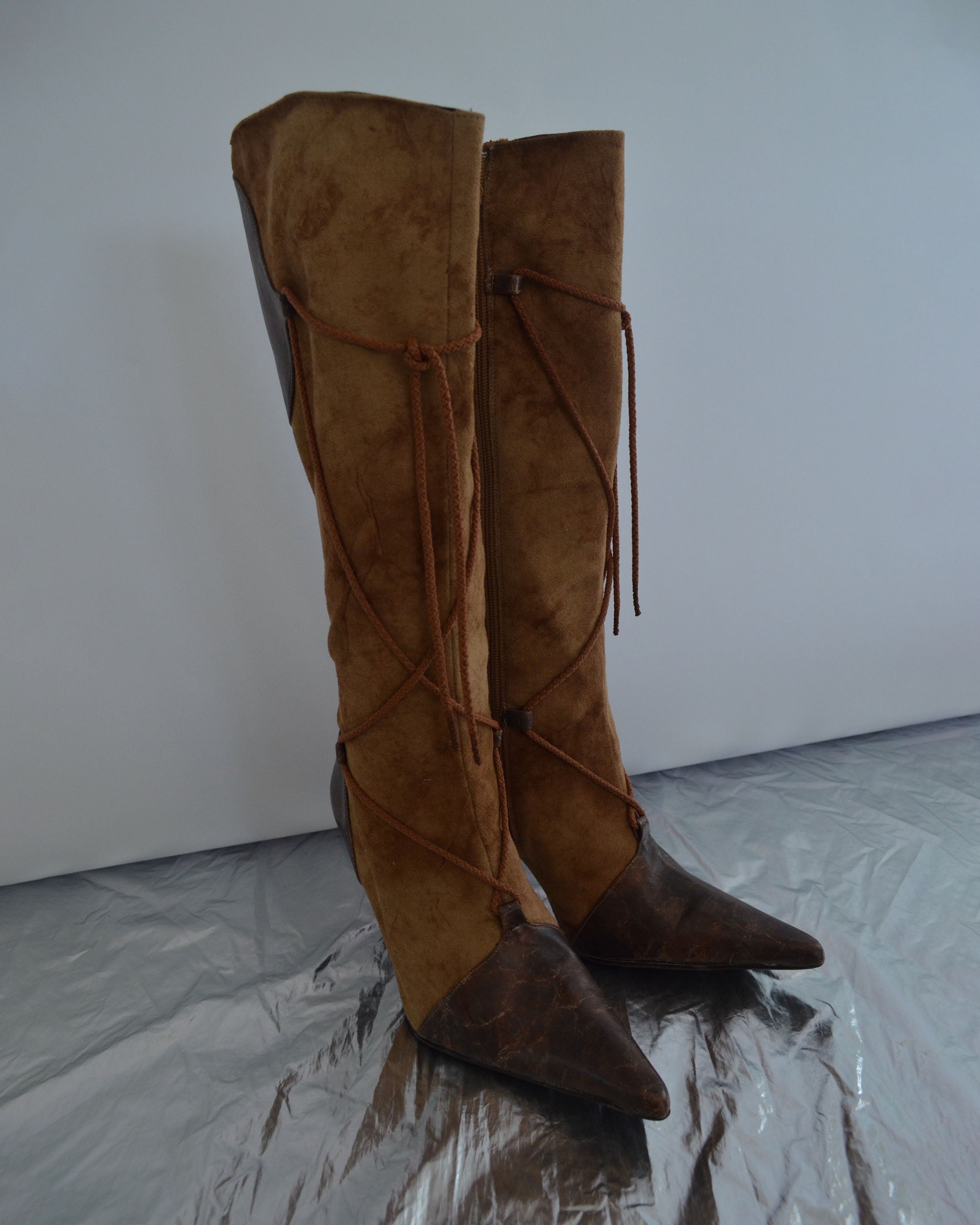 Y2K Corset Lace Up Brown Heeled Boots