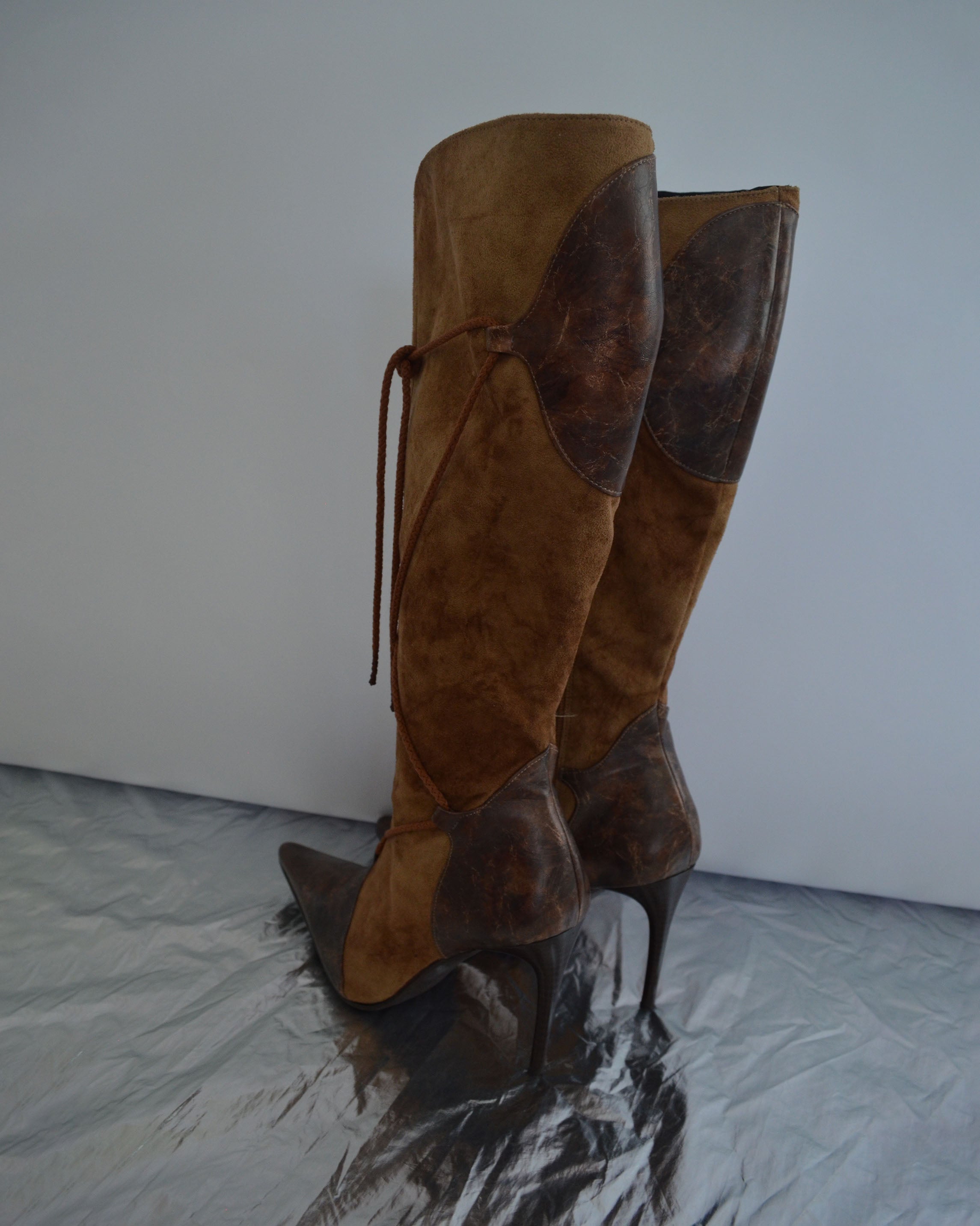 Y2K Corset Lace Up Brown Heeled Boots