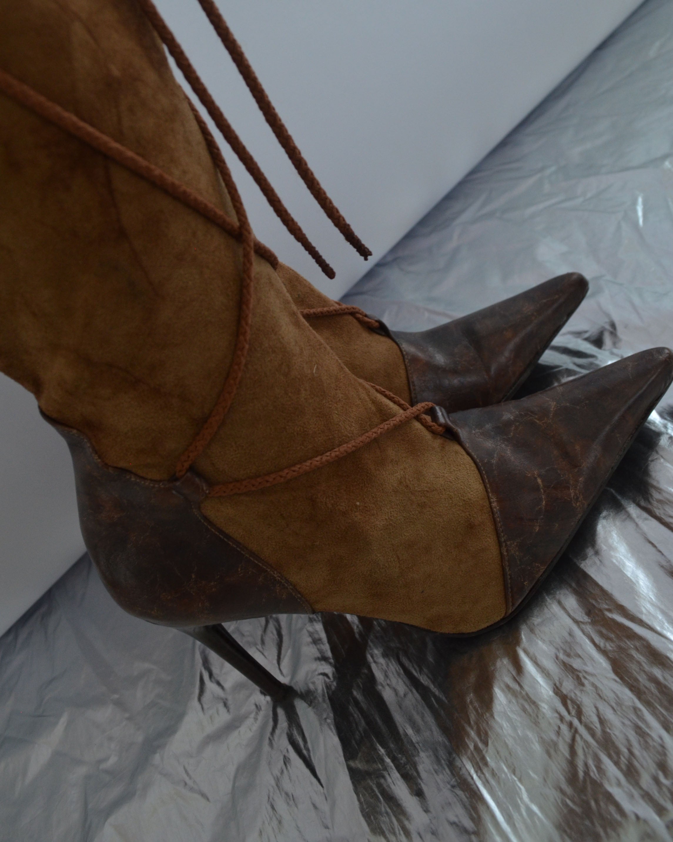 Y2K Corset Lace Up Brown Heeled Boots
