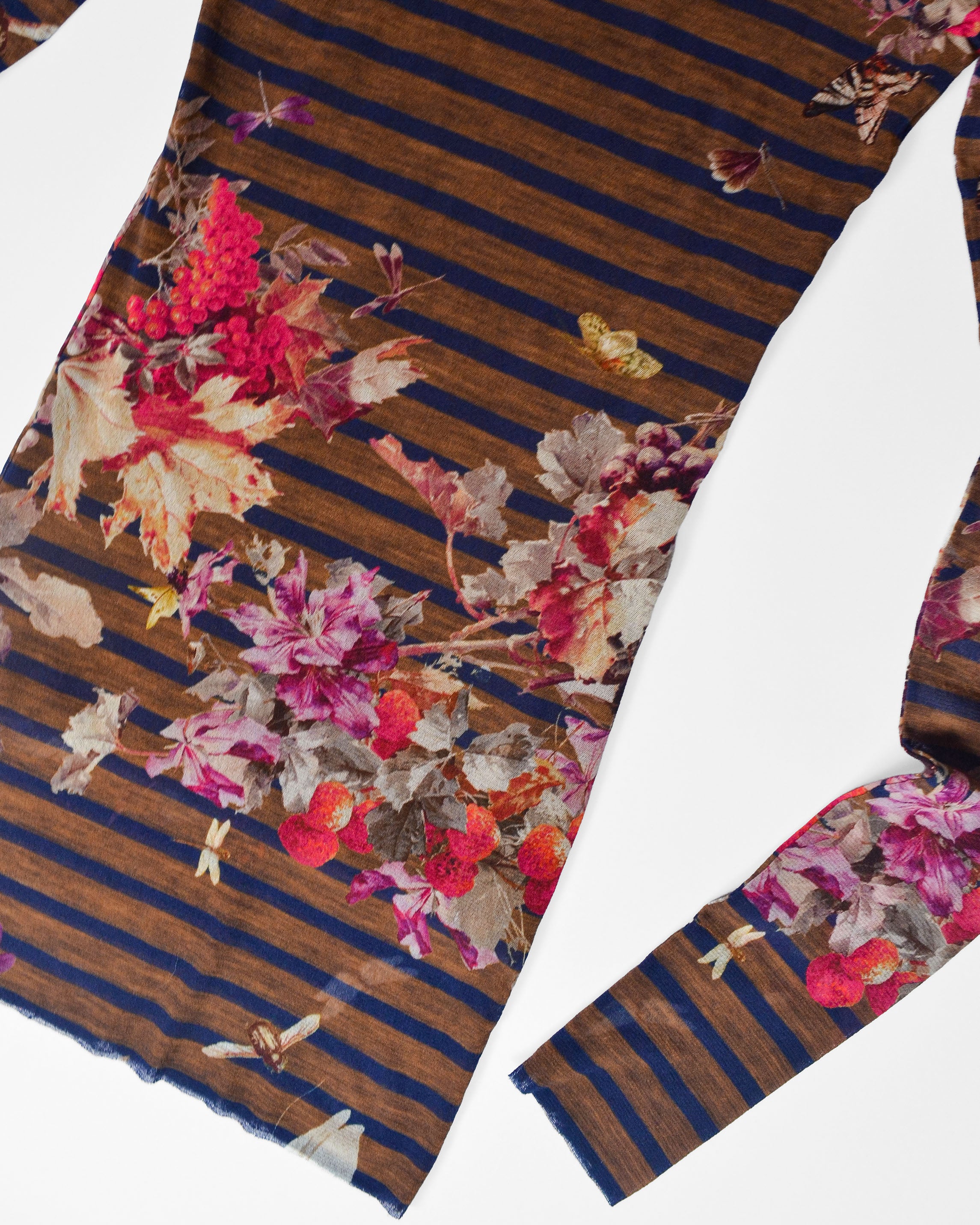 2000S STRIPED FLORAL MESH MINI DRESS