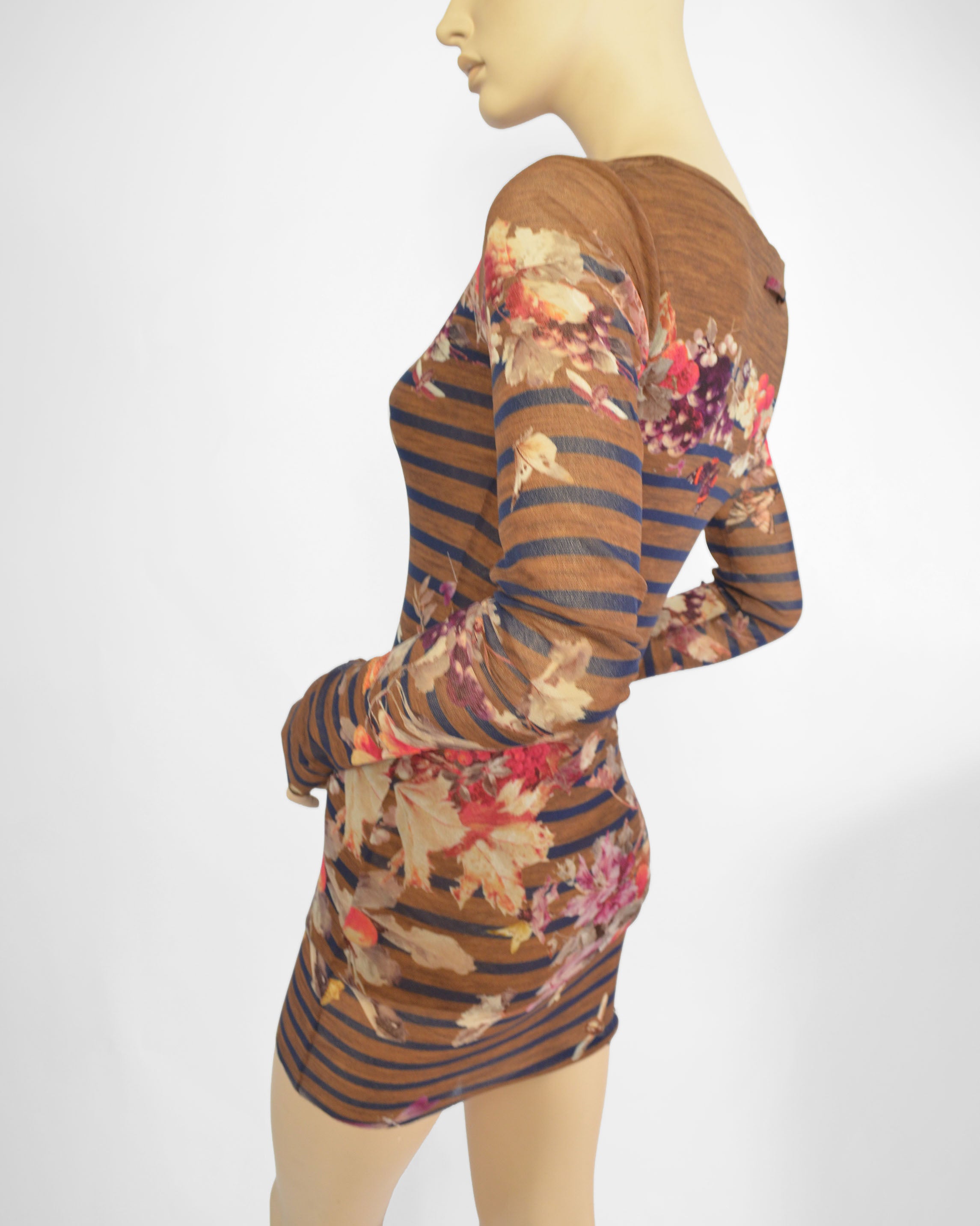2000S STRIPED FLORAL MESH MINI DRESS