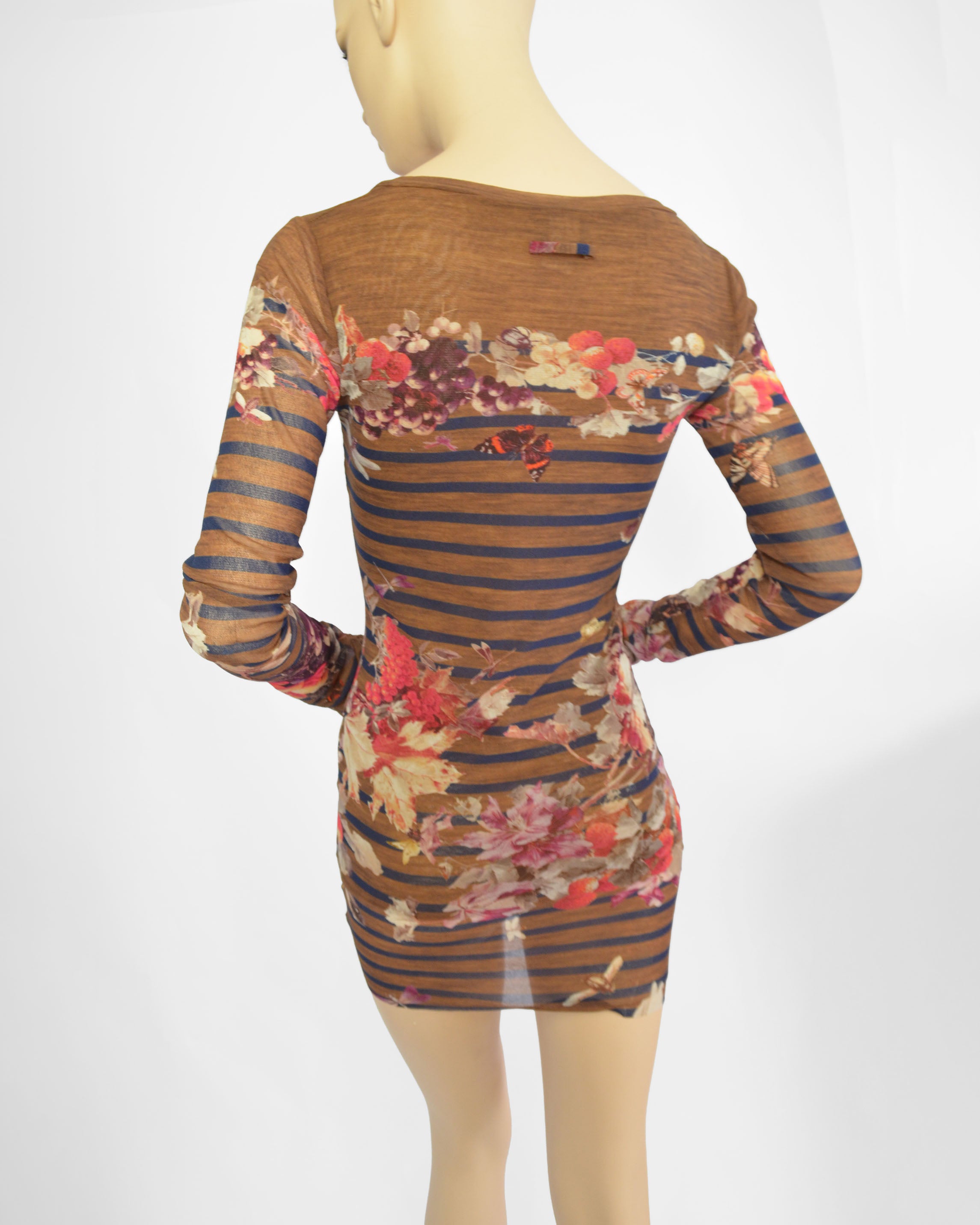 2000S STRIPED FLORAL MESH MINI DRESS