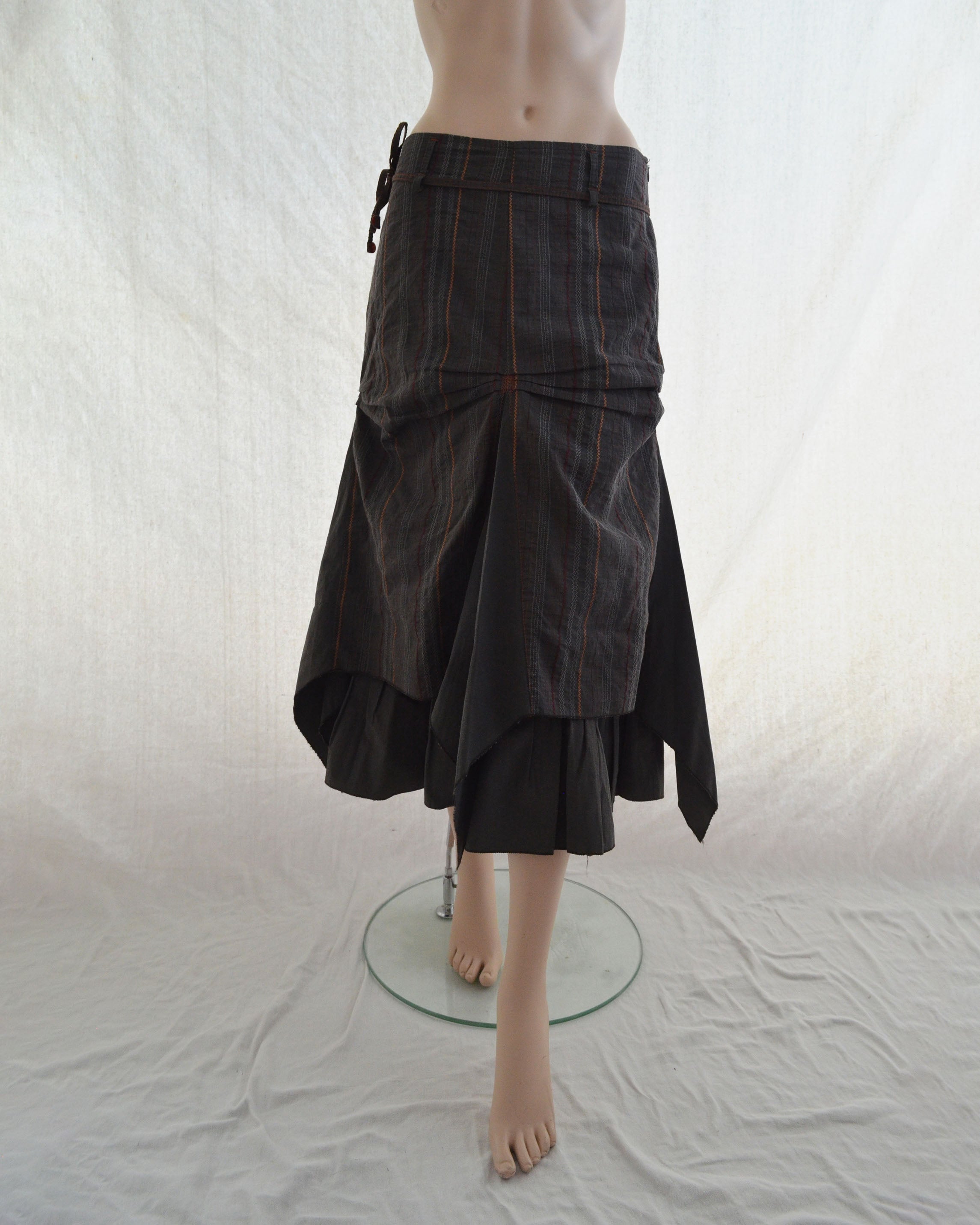 STRIPED ASYMMETRIC FISHTAIL MIDI SKIRT