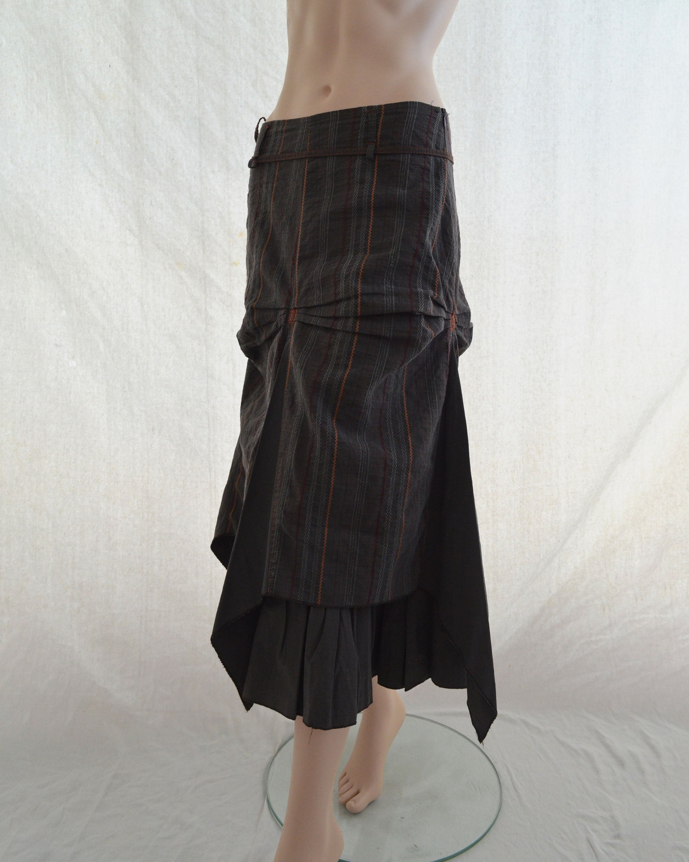 STRIPED ASYMMETRIC FISHTAIL MIDI SKIRT