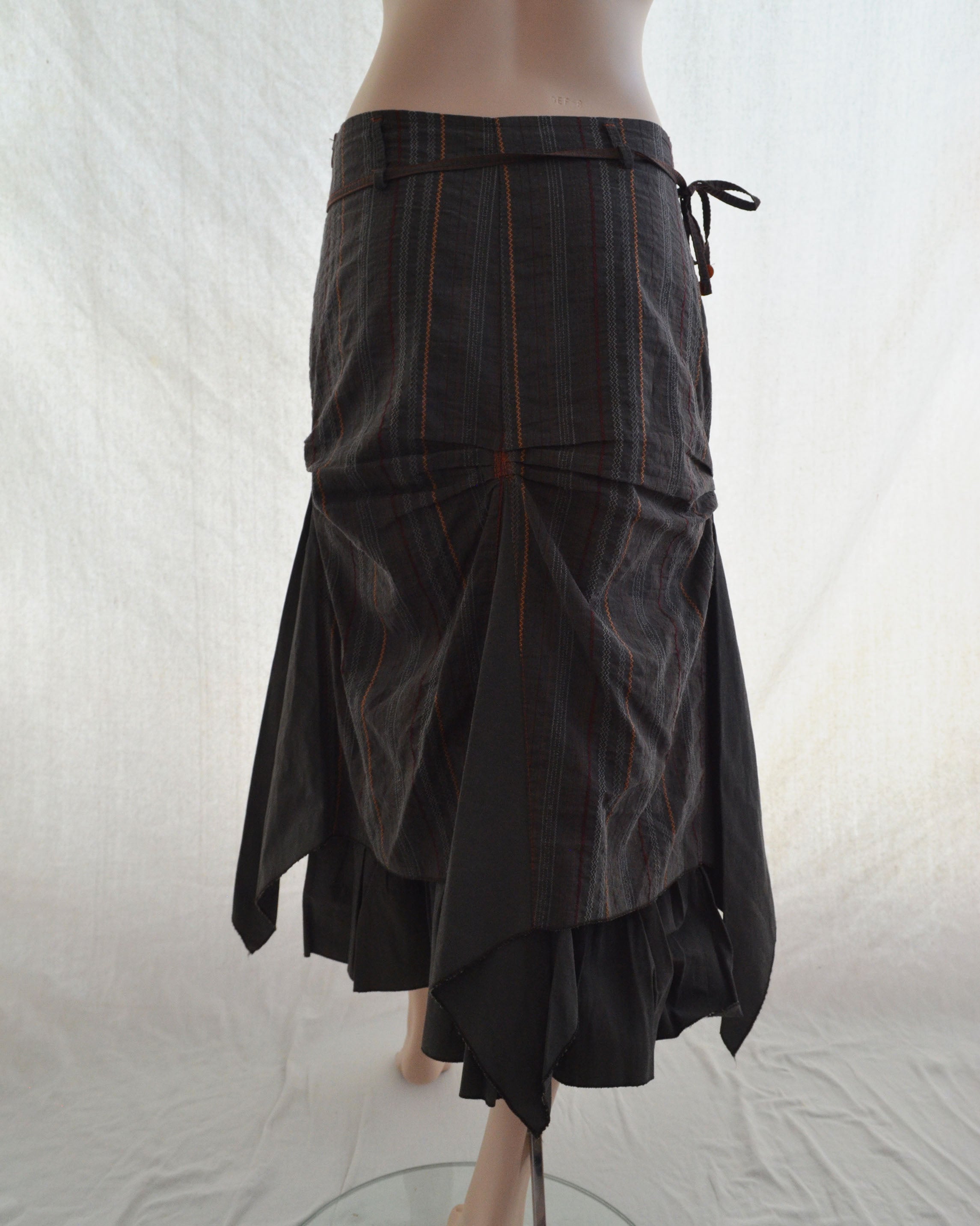 STRIPED ASYMMETRIC FISHTAIL MIDI SKIRT