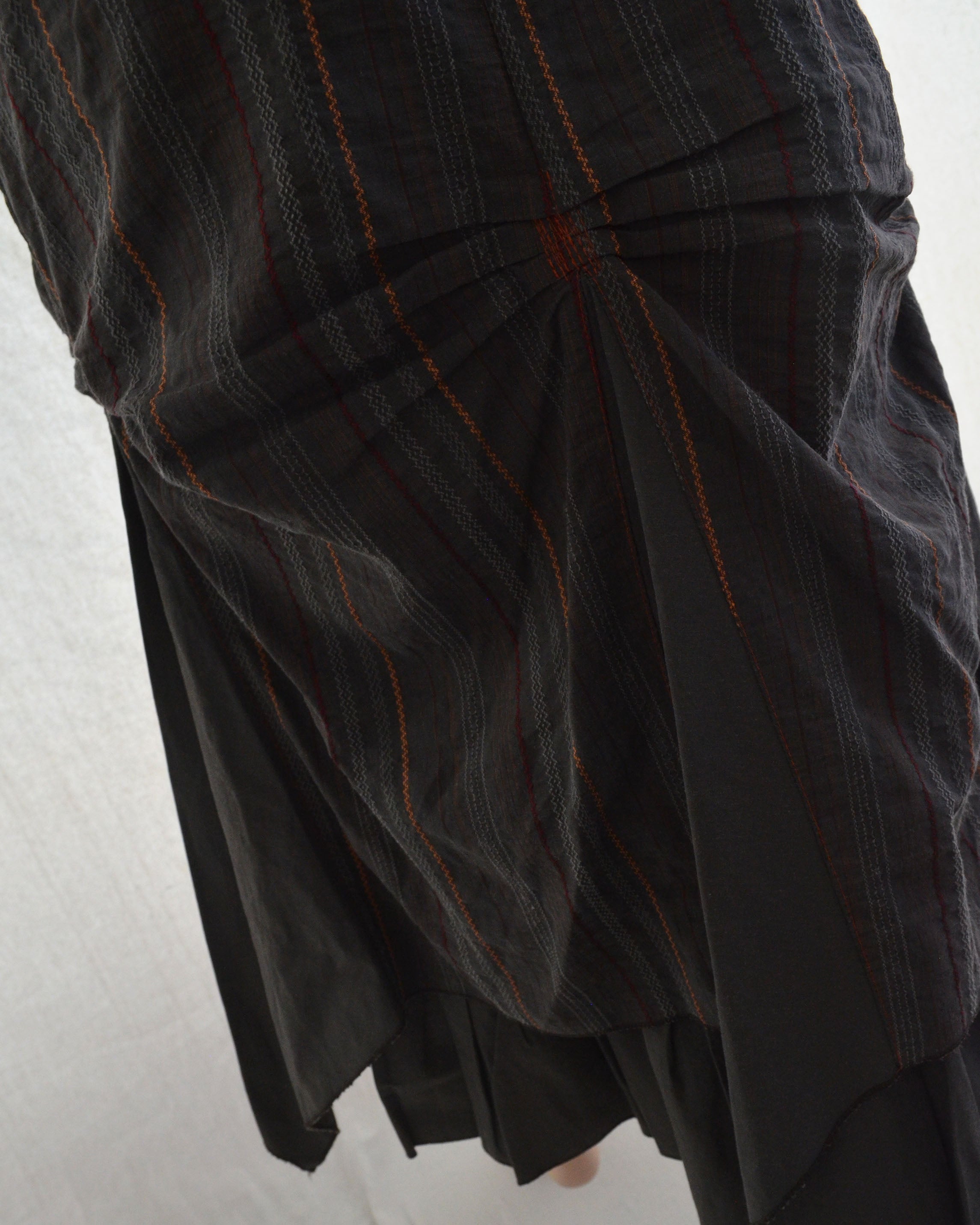 STRIPED ASYMMETRIC FISHTAIL MIDI SKIRT