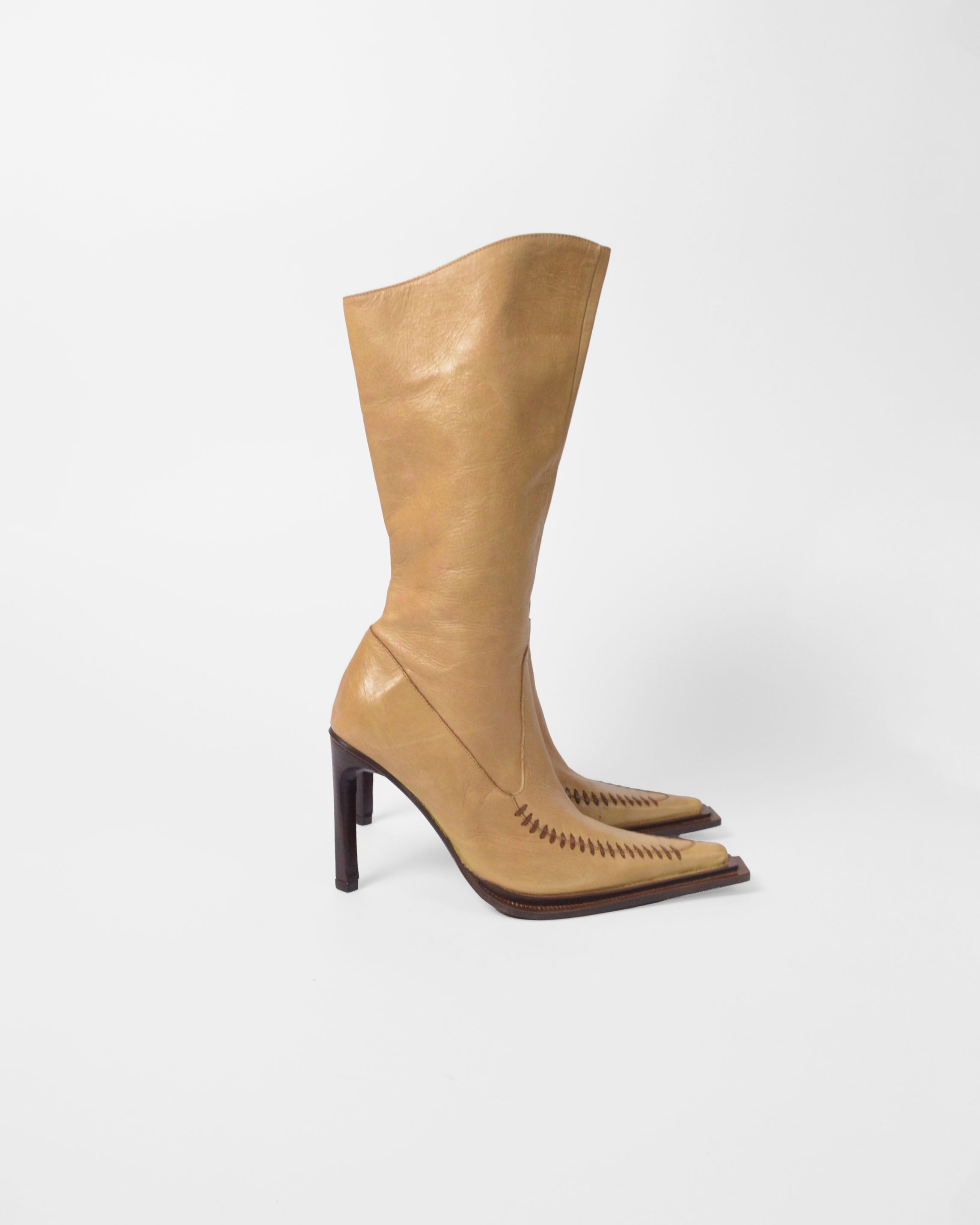 Y2K TAN LEATHER BOOTS