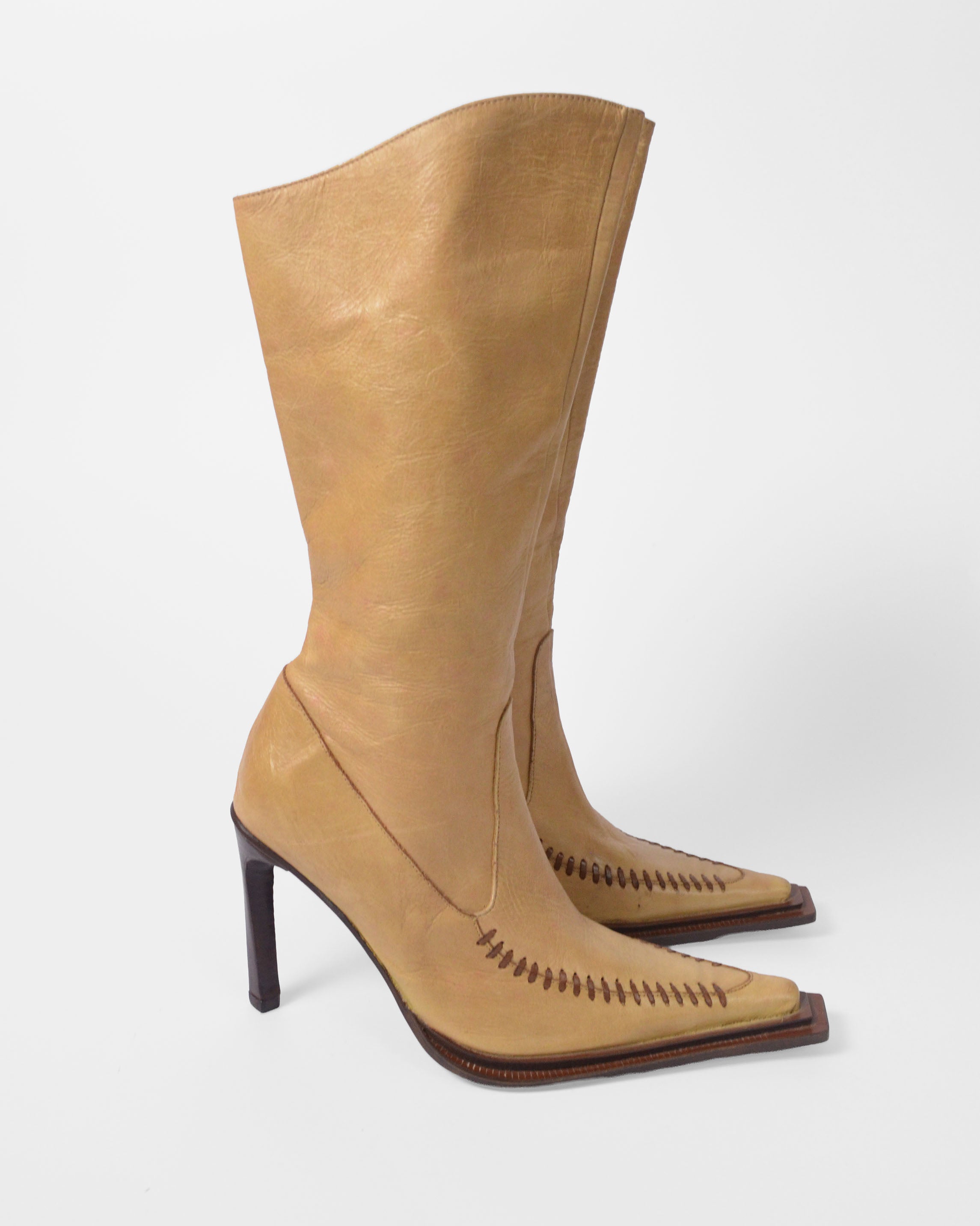 Y2K TAN LEATHER BOOTS