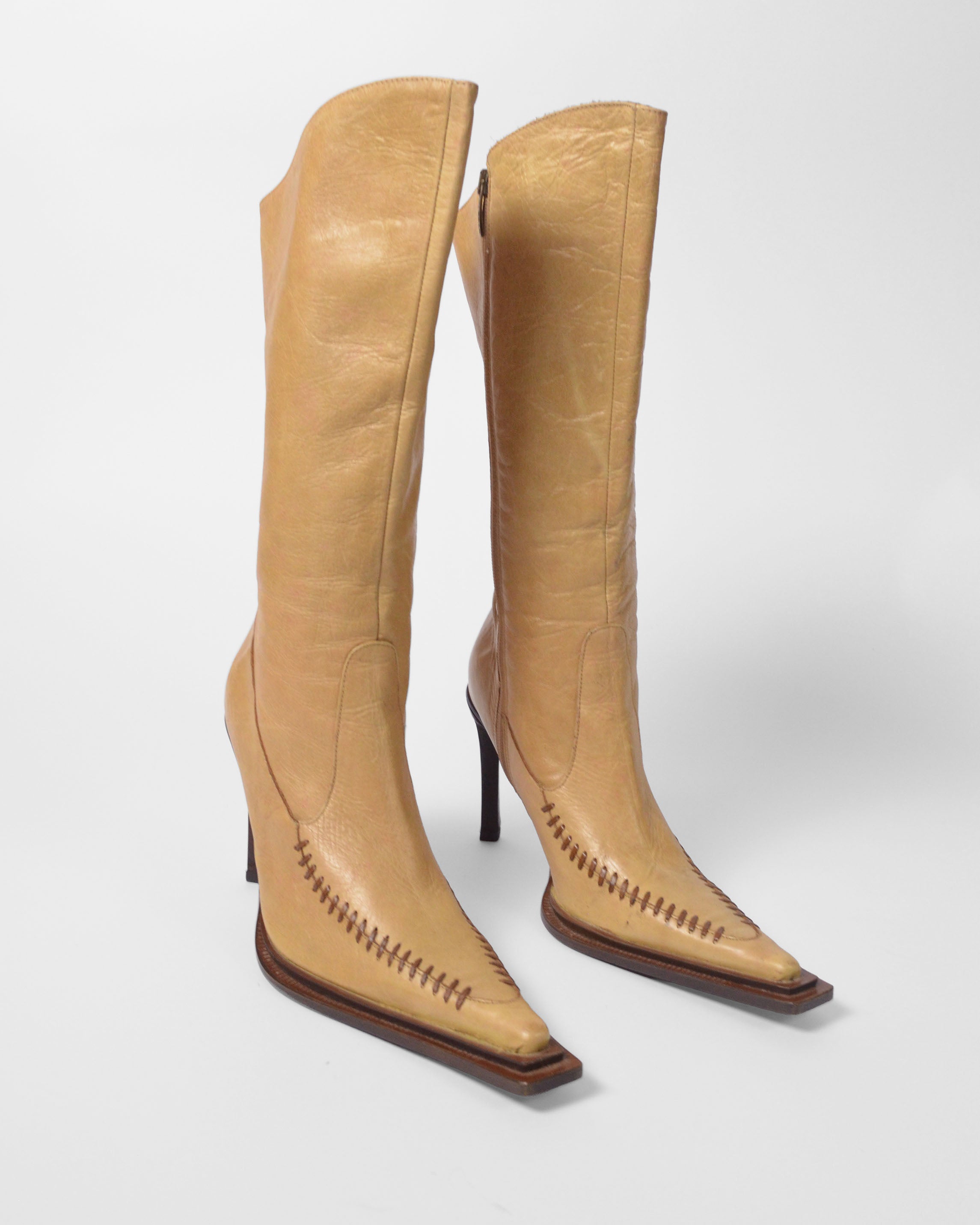 Y2K TAN LEATHER BOOTS