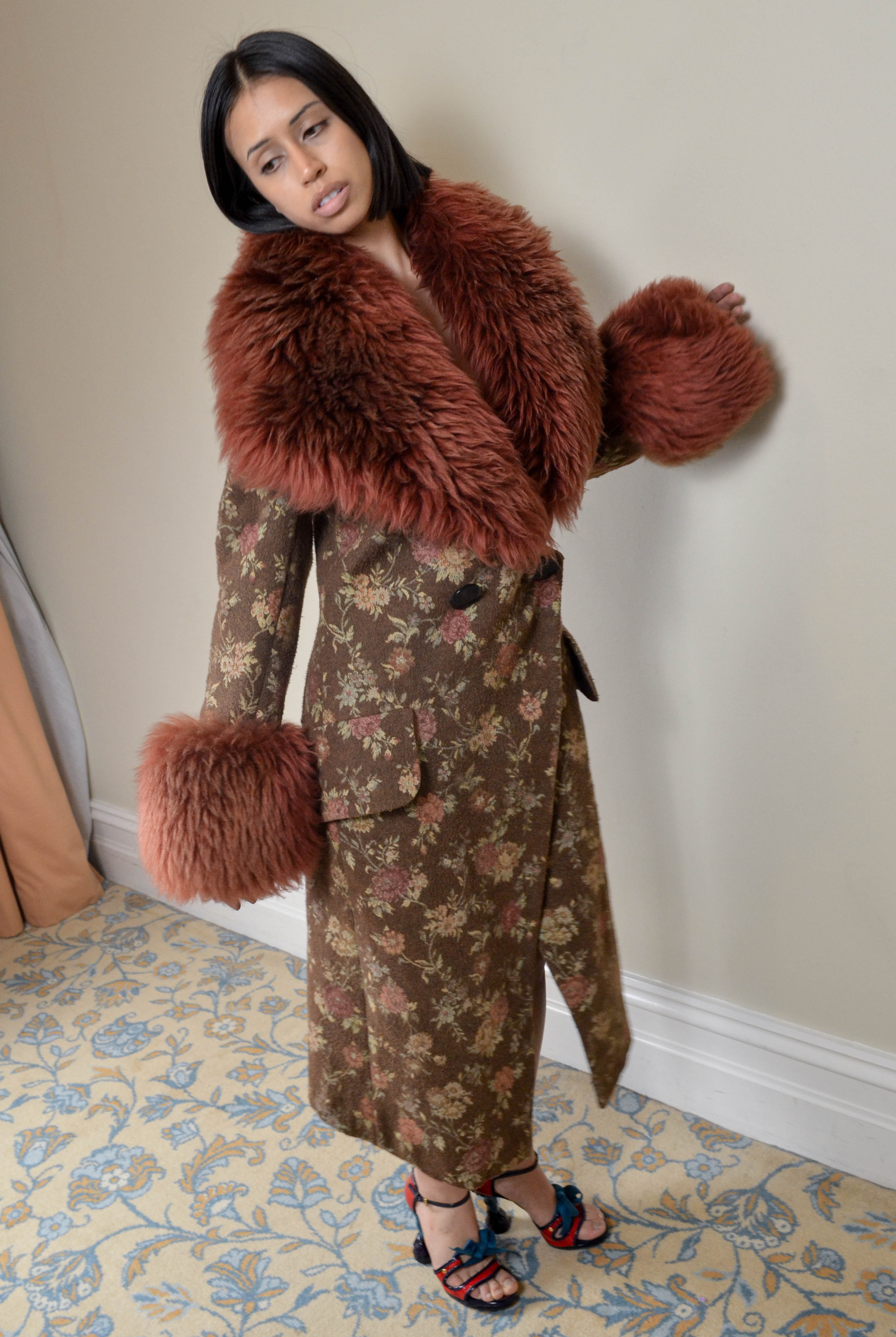 AW1998 FLORAL SUDAN LAMB FUR COAT