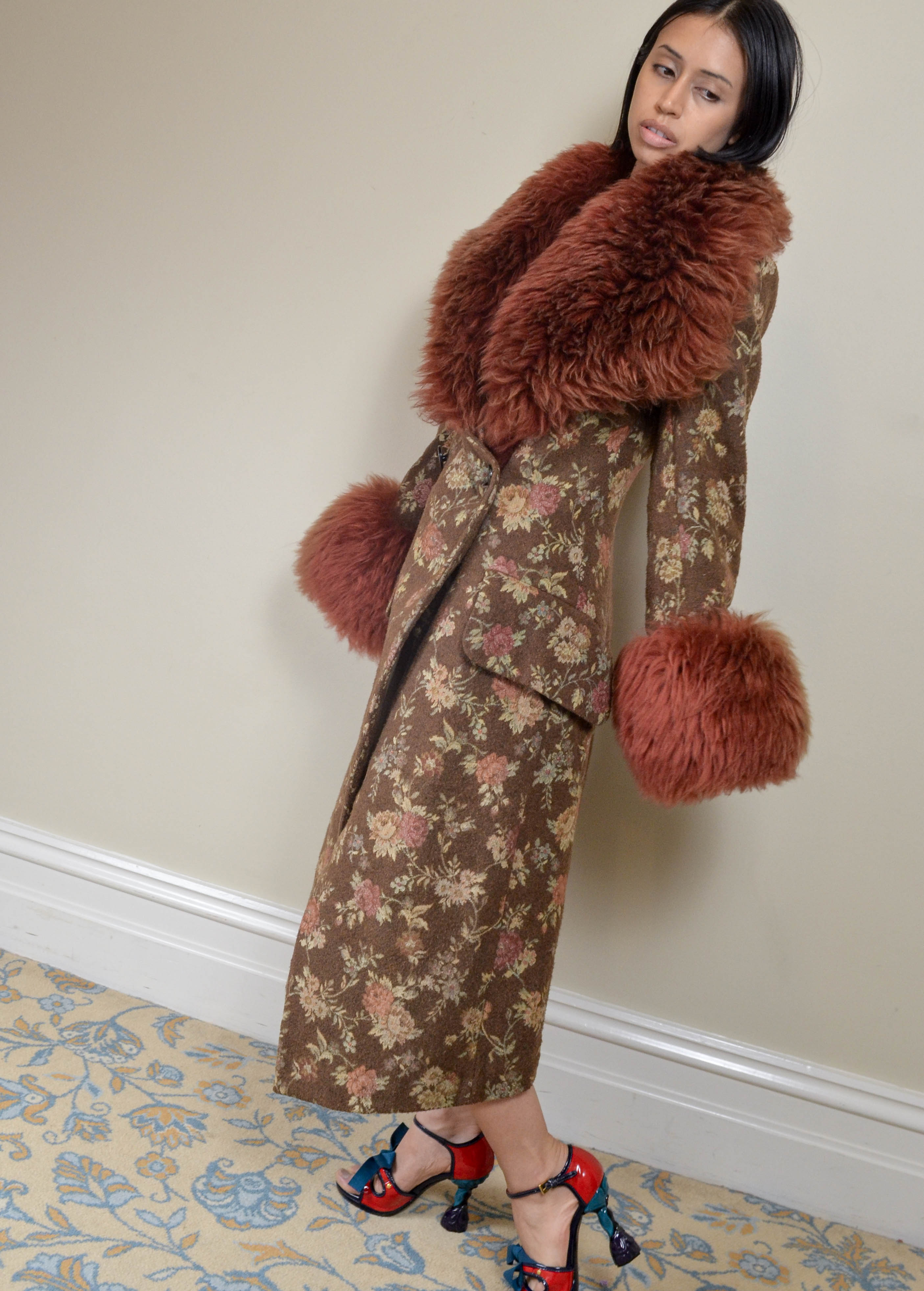 AW1998 FLORAL SUDAN LAMB FUR COAT