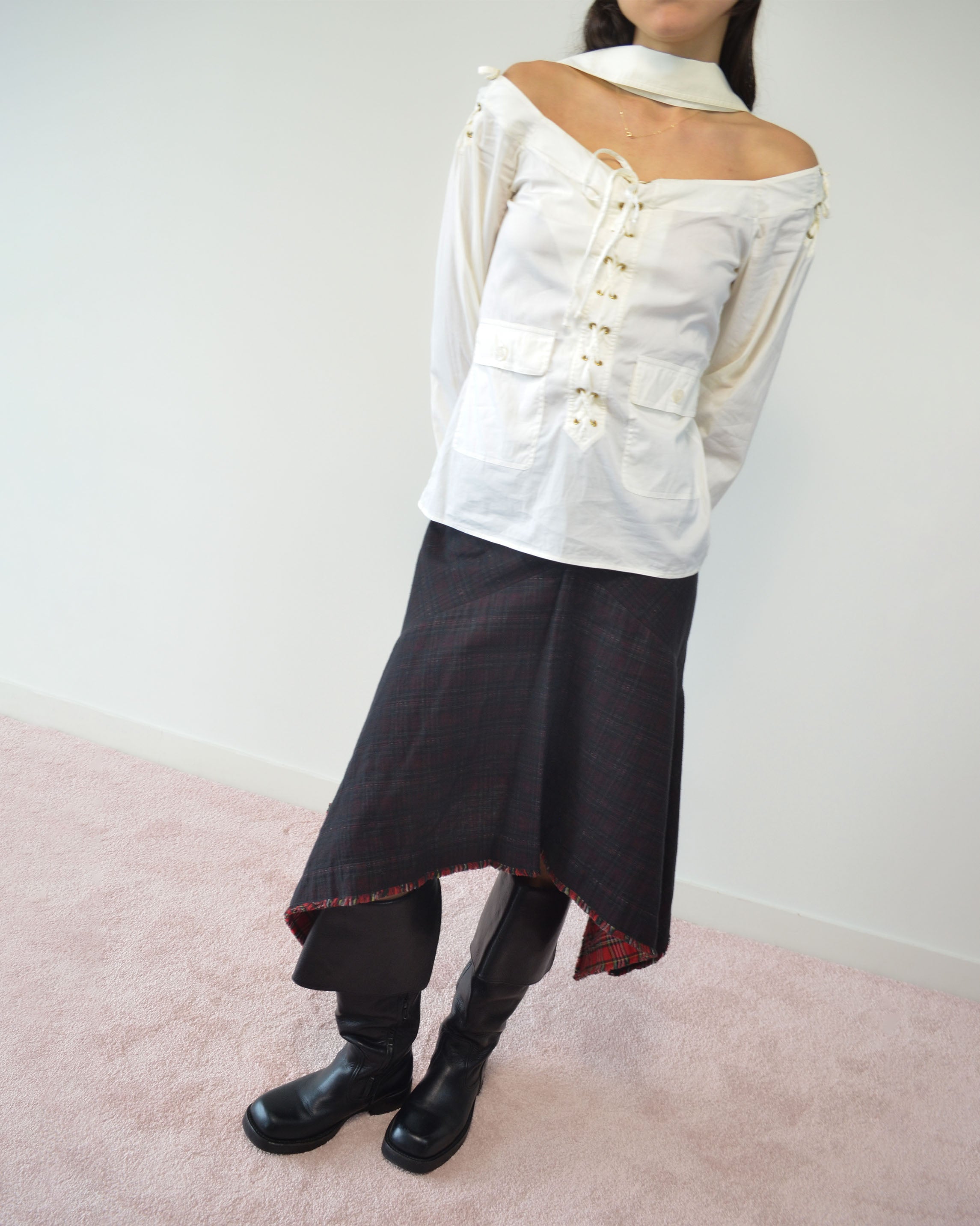 00S ASYMMETRICAL TARTAN SKIRT