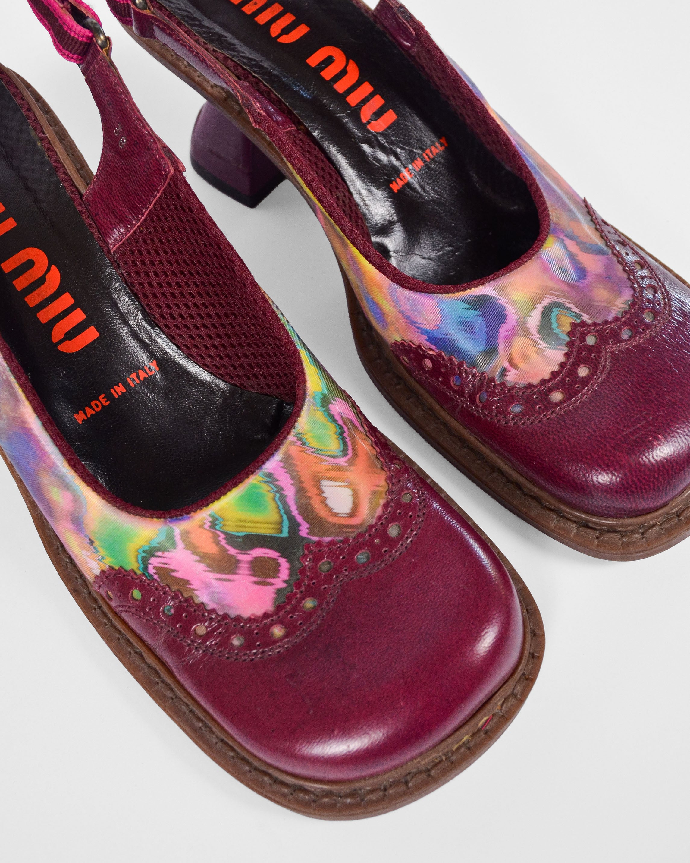 RARE Miu Miu FW1999 Holographic Slingback Heels + Waistbelt
